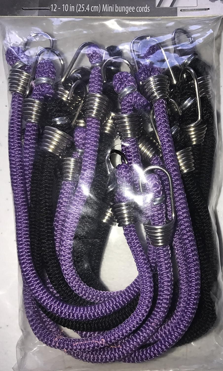 12-10" inch Bungee Cords Tie Down Set with Metal Hooks 25.4 cm Tarp Tent Truck Bed Straps Cargo Duty Black Purple Bag Pack