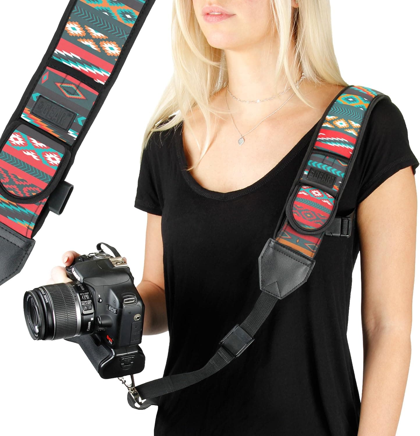 Camera Strap Shoulder Sling with Aztech Neoprene and Quick Release Buckle by USA Gear - Works with Canon, Fujifilm, Nikon, Panasonic, Sony and More DSLR, Mirrorless Cameras