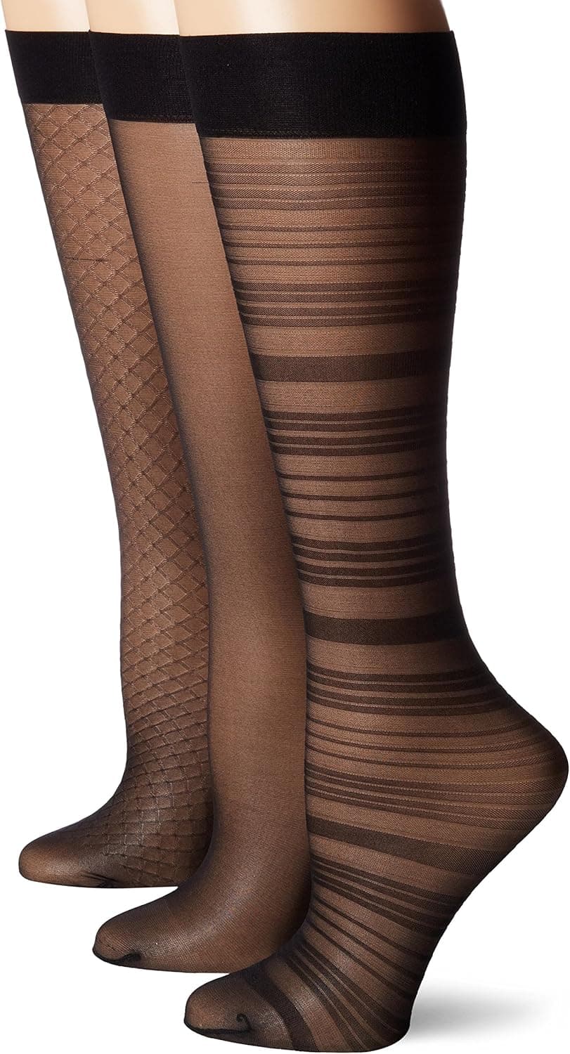 Ellen Tracy Women's Variegated Stripe Sheer Trouser Socks (3-Pack)