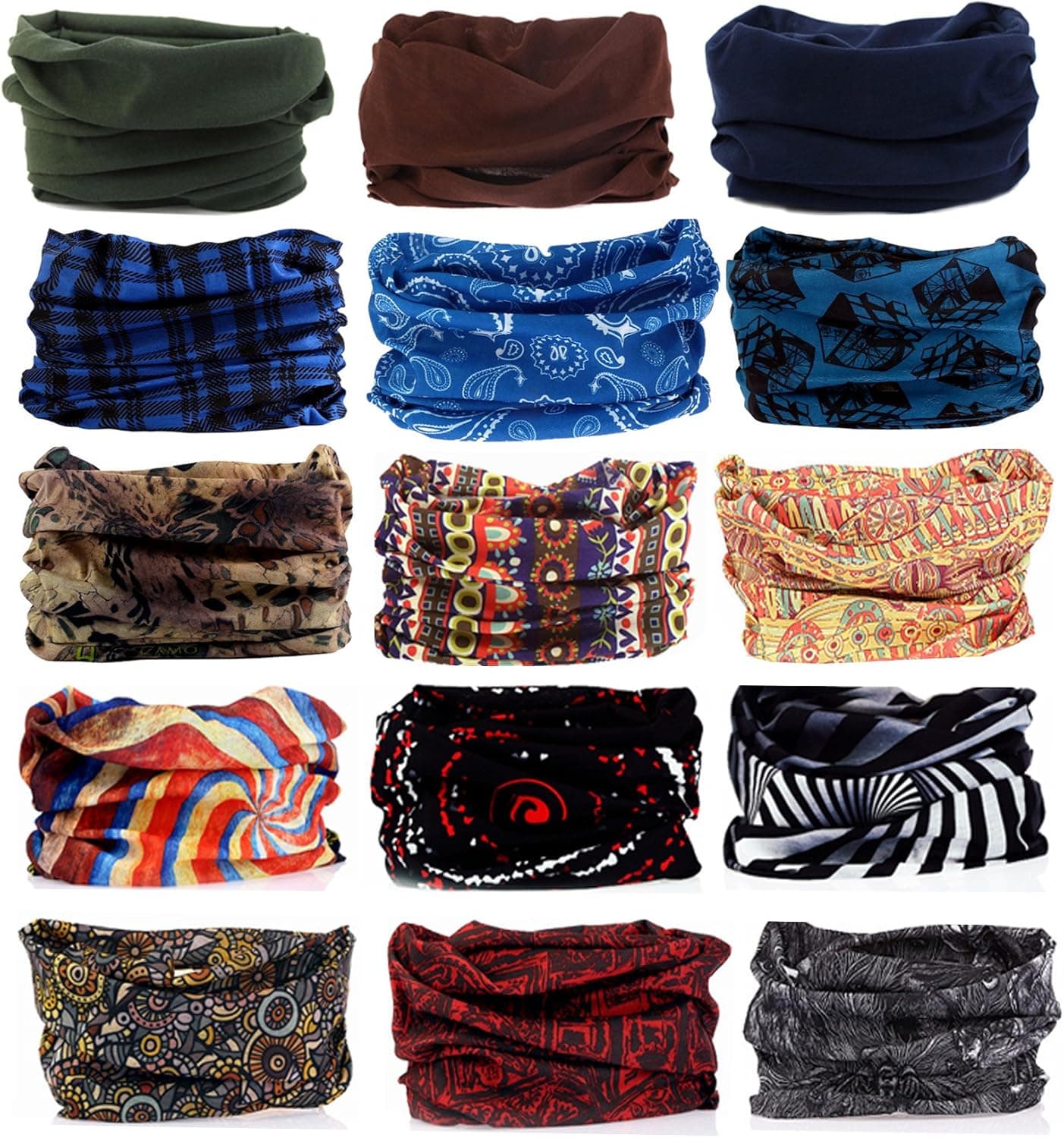 KINGREE 6/9/12/15PCS Outdoor Magic Scarf, High Elastic Headband (15PCS, 05)