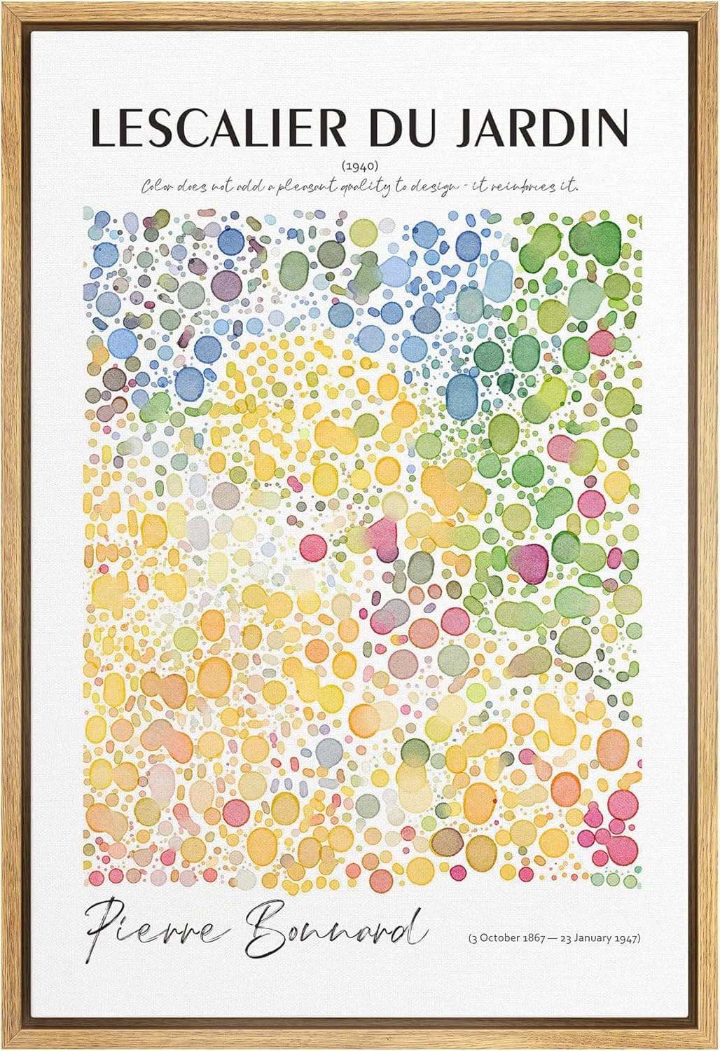 SIGNLEADER Framed Canvas Print Wall Art Pierre Bonnard Watercolor Pastel Dot Garden Classic Vintage Illustrations Fine Art Decorative Multicolor for Living Room, Bedroom, Office - 24"x36" Natural