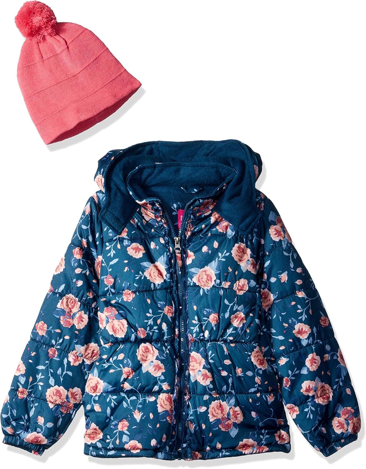 Pink Platinum Girls' Floral Print Puffer with Accessory