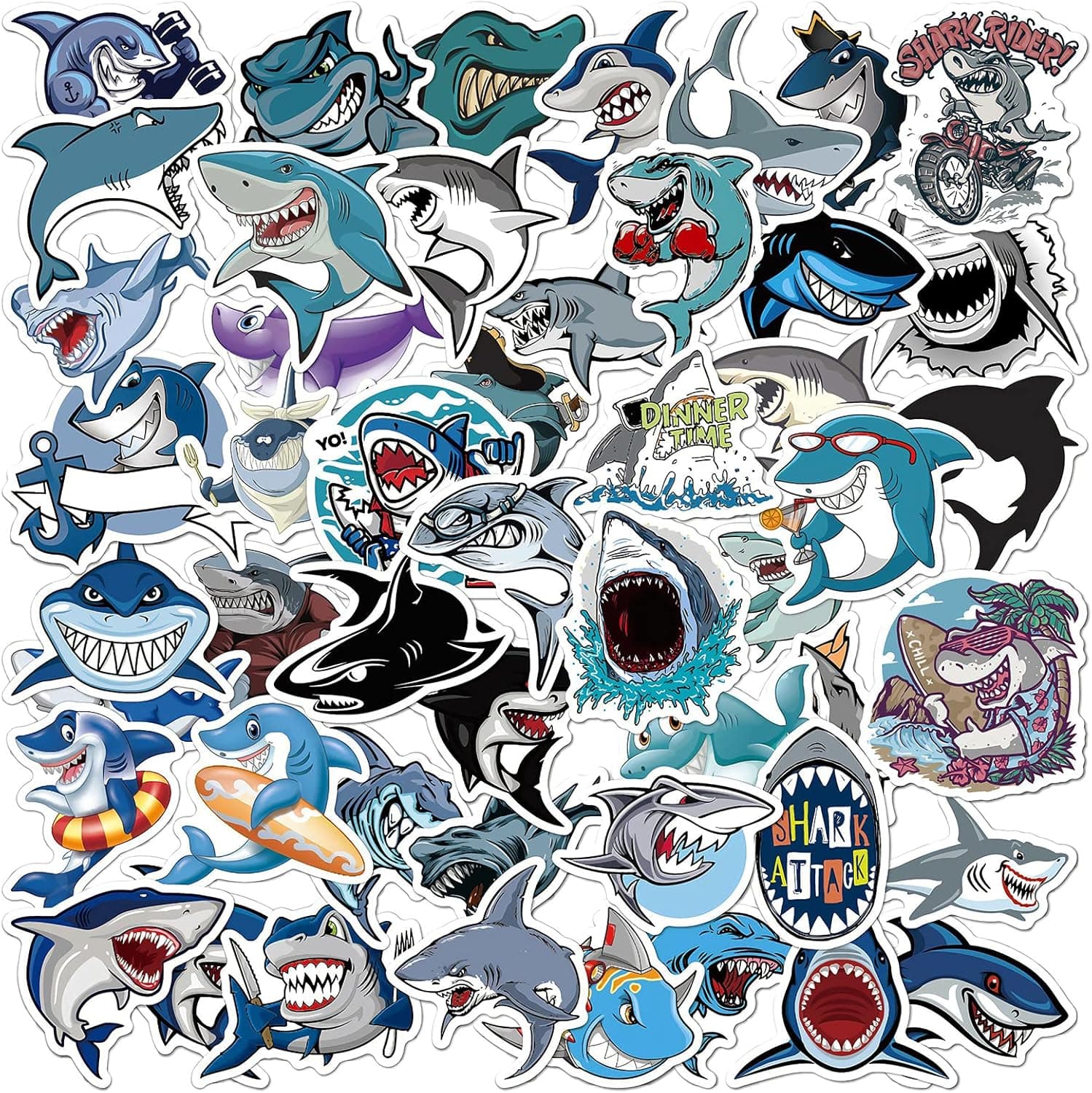 50 Pcs Shark for Stickers, Party Favors for Water Bottles, Laptop Decals for iPad, Luggage, Bicycle, Skateboard,Kids Shark Themed Party Favor