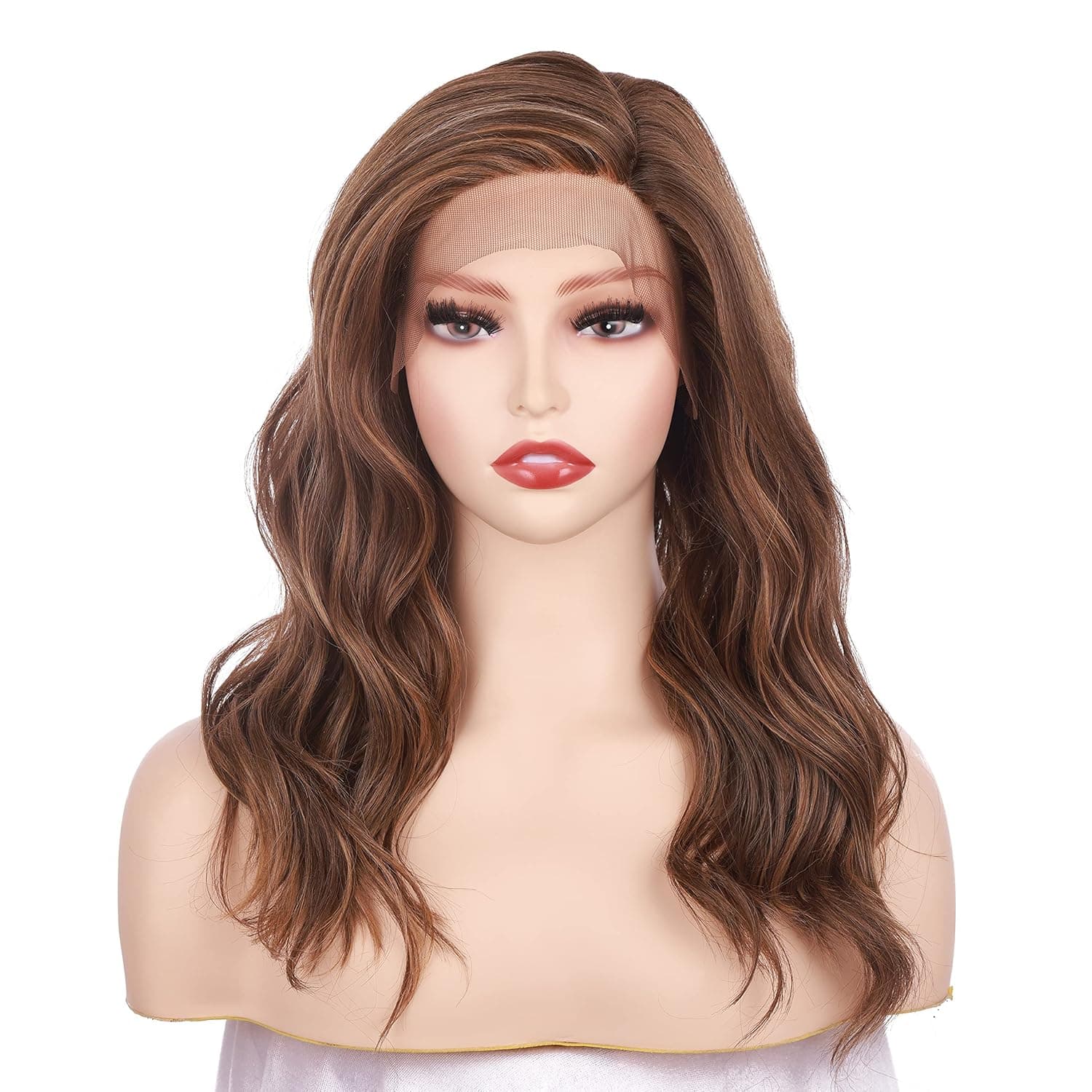 Onedor 20Inch Kanekalon Futura Synthetic Hair 130% Density Wavy Lace Front Long Wigs (Light Brown Evenly Blended with Dark Natural Blonde-RL12/16)