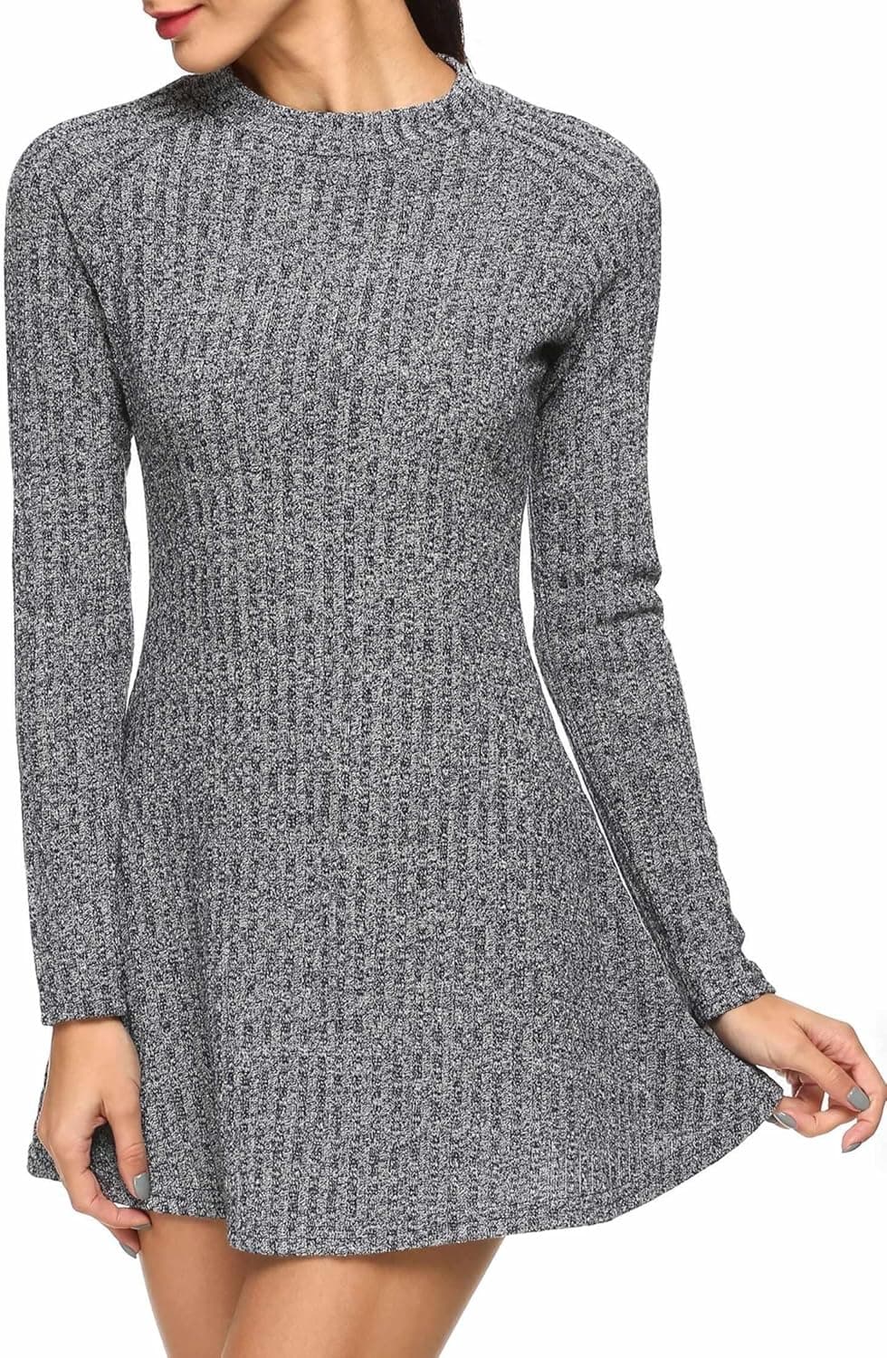 ANGVNS O-Neck Knit Stretchable Elasticity Long Sleeve Slim Sweater Jumper,Blue,Medium
