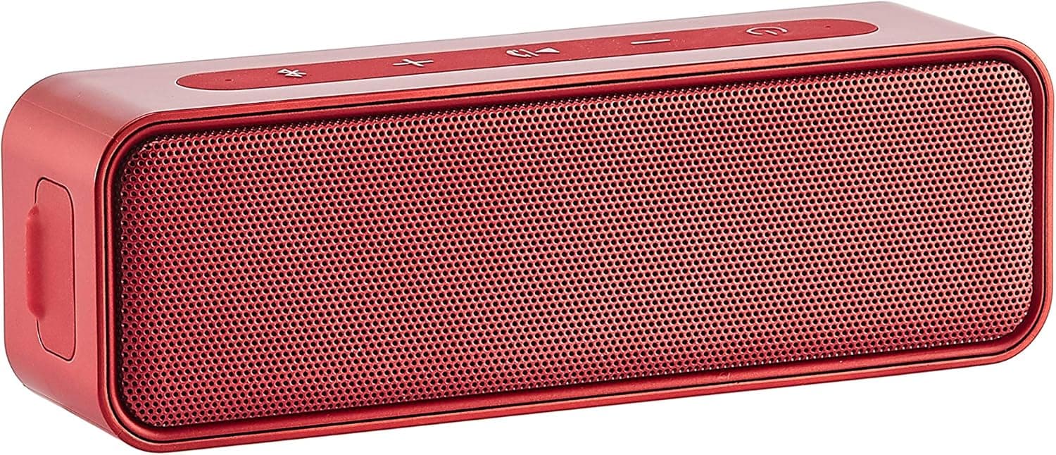 Amazon Basics 9-Watt Bluetooth Stereo Speaker with Water Resistant Design - Red