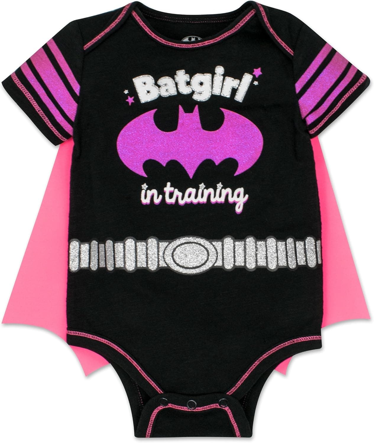 Baby Girl Batgirl Onesie with Cape - Black and Pink, "Batgirl in Training" 6/9m