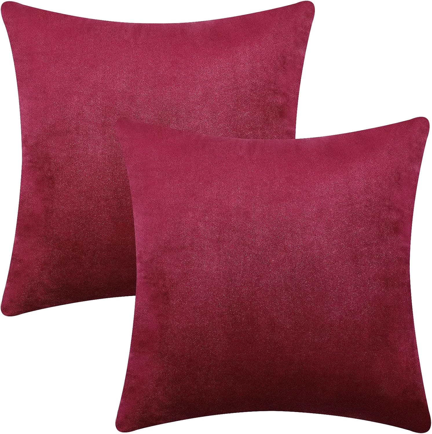Yastouay 2 Pack Throw Pillow Covers, Wine Red Decorative Pillow Covers, Solid Sofa Pillows, Soft Velvet Pillow Case, Square Accent Cushion Covers for Sofa Couch Bed Chair, 16 x 16 Inches