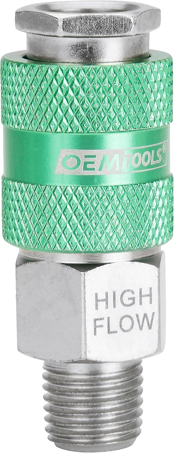 OEM TOOLS 26112 High Flow Coupler, 1/4" Body, 1/4" MNPT | Air Coupler for Air Tools, Grease Guns, Spray Painters, Safety Equipment, Sand Blasters, & More | High Air Volume, No Leaks