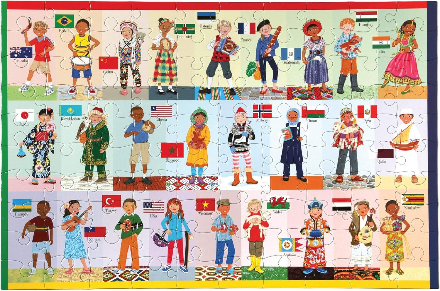 eeBoo: Children of the World 100 Piece Puzzle, Allows Children to Learn About Different Countries, Encourages Problem Solving, Pieces that Fit and Snap Together with Ease, For Ages 5 and up