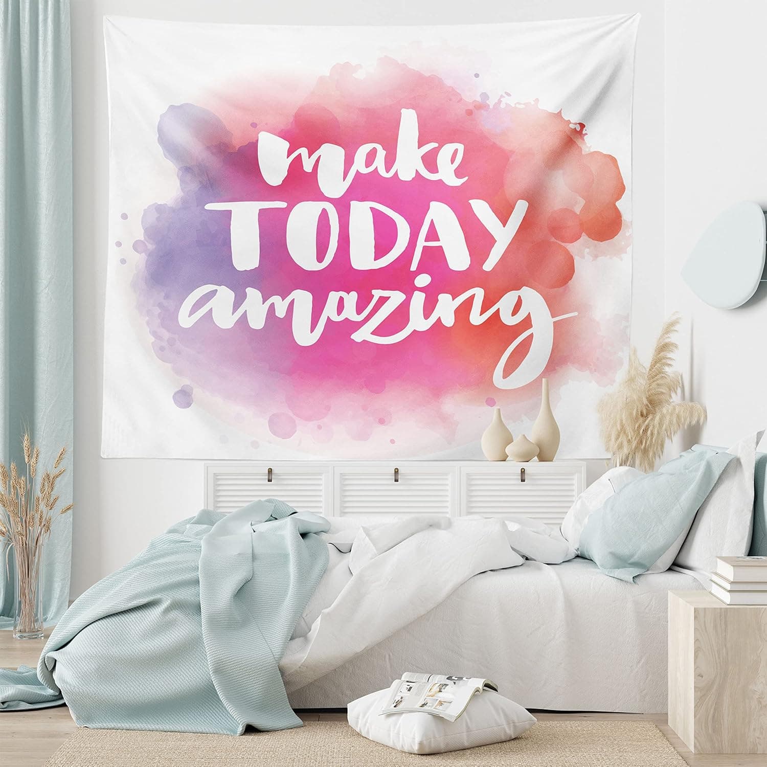 Lunarable Saying Tapestry, Make Today Inspirational Words Colorful Watercolor Splash Background, Fabric Wall Hanging Decor for Bedroom Living Room Dorm, 45" X 30", Lavender Pink