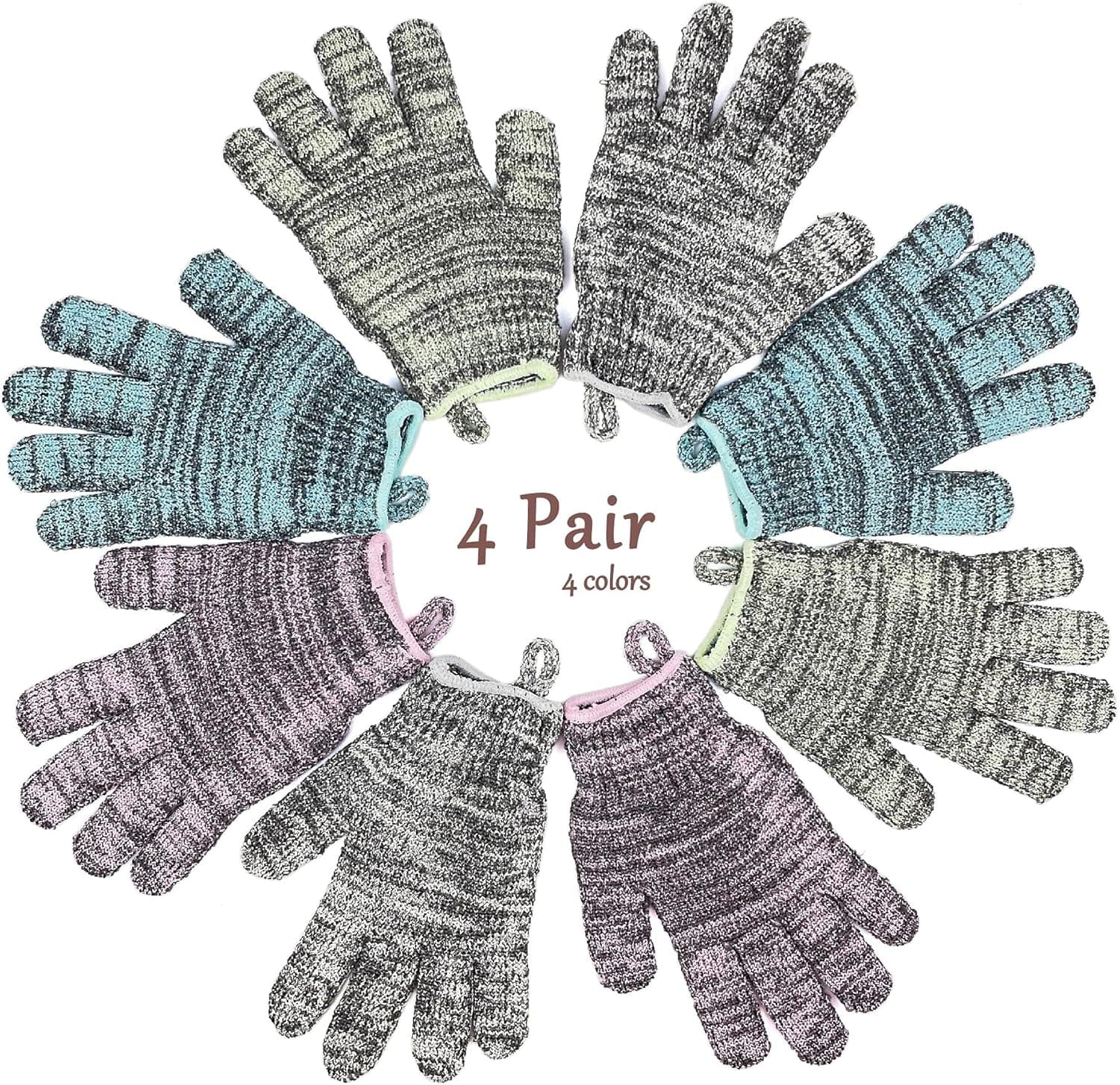 8 Pcs Shower Gloves, Exfoliating Gloves for Body with Bamboo Charcoal, Shower Gloves Exfoliating for Women & Men, Skin Solutions Exfoliating Glove are Machine Washable, Body Exfoliator Glove