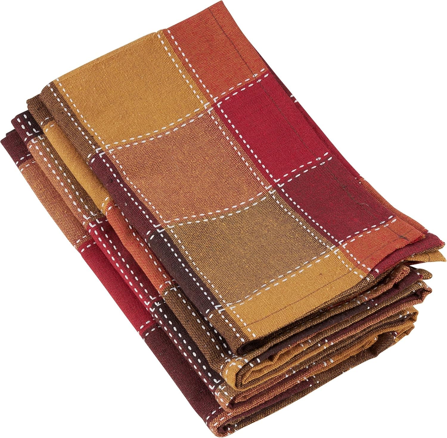 SARO LIFESTYLE 8571.M20S Harvest Collection Stitched Plaid Design Cotton Blend Napkins, 20", Multi