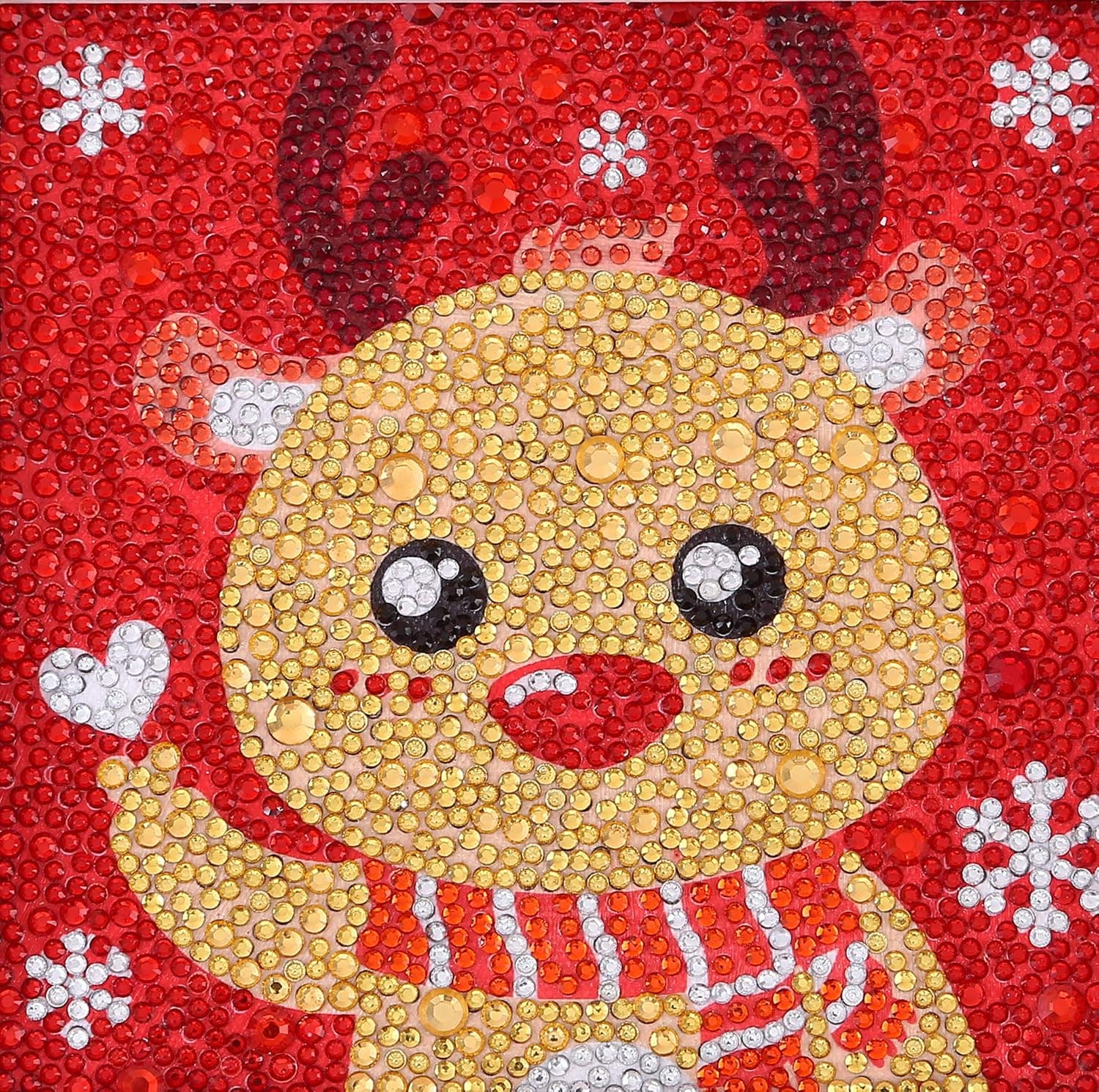 XIMISHOP Easy Diamond Painting Kit for Kids, DIY 5D Christmas Reindeer Mosaic Making with White Frame (7.1X7.1inches)