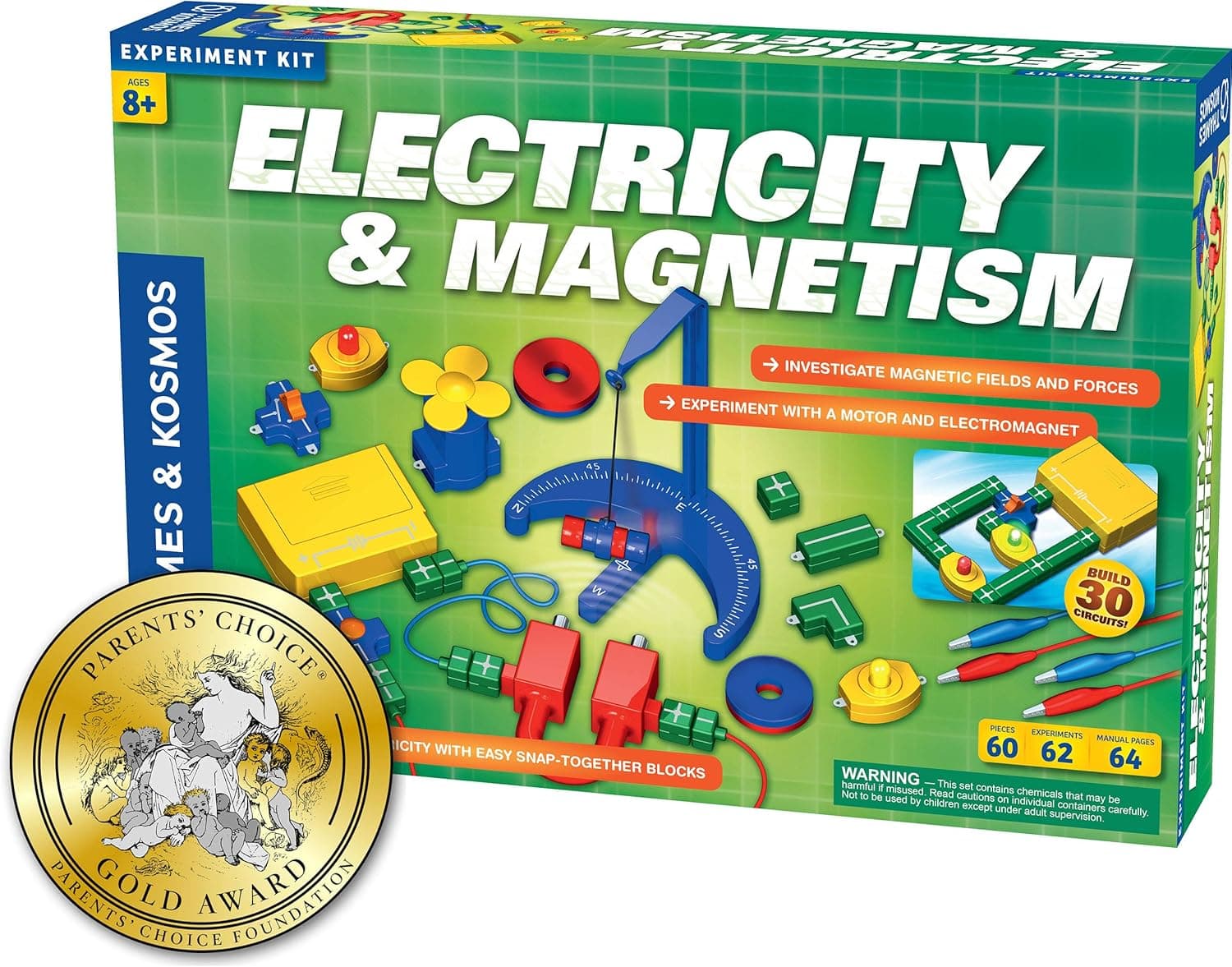 Thames & Kosmos Electricity & Magnetism Science Kit | 62 Safe Experiments Investigating Magnetic Fields & Forces for Ages 8+ | Assemble Electric Circuits with Easy Snap-Together Blocks