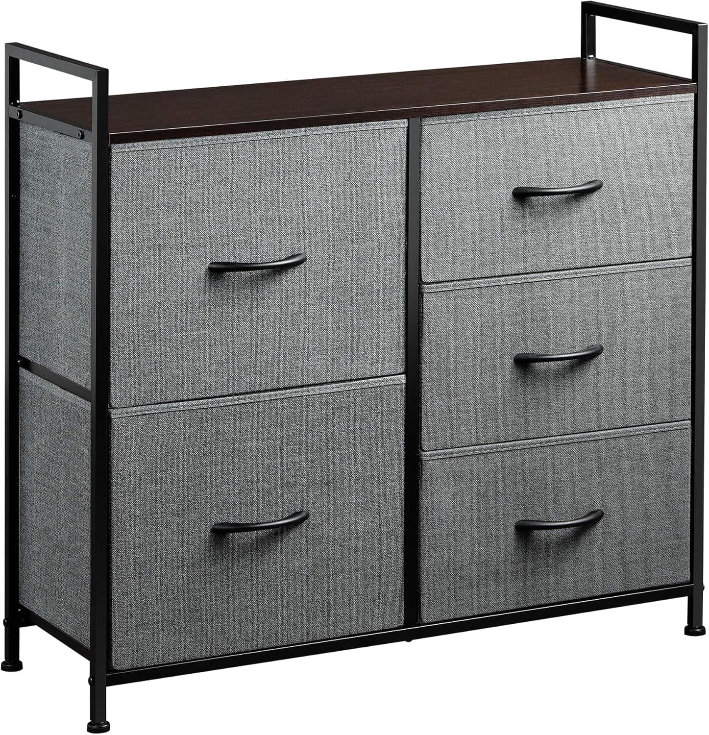 Moromuu Dresser with 5 Drawers, Dresser for Bedroom, Organizer Unit for Hallway, Entryway, Closets, Fabric Bins, Steel Frame, Wood Top, Easy Pull Handle, Charcoal Gray