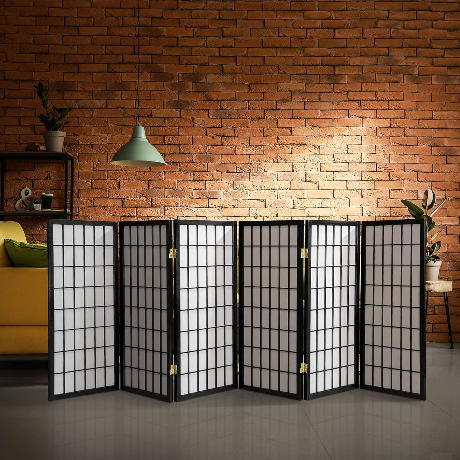 3 ft. Short Window Pane Shoji Screen - Black - 6 Panels