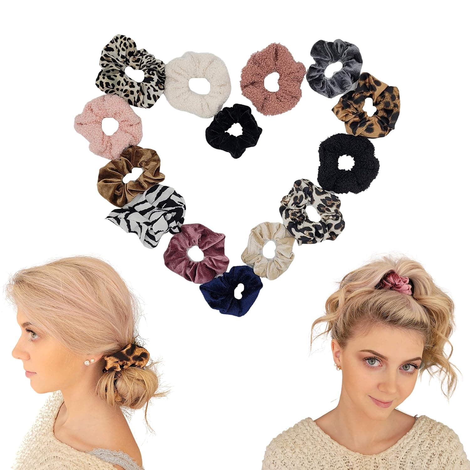 14pc Scrunchies Variety in Gift Bag for Women and Girls, Hair Bands for Buns and Ponytails