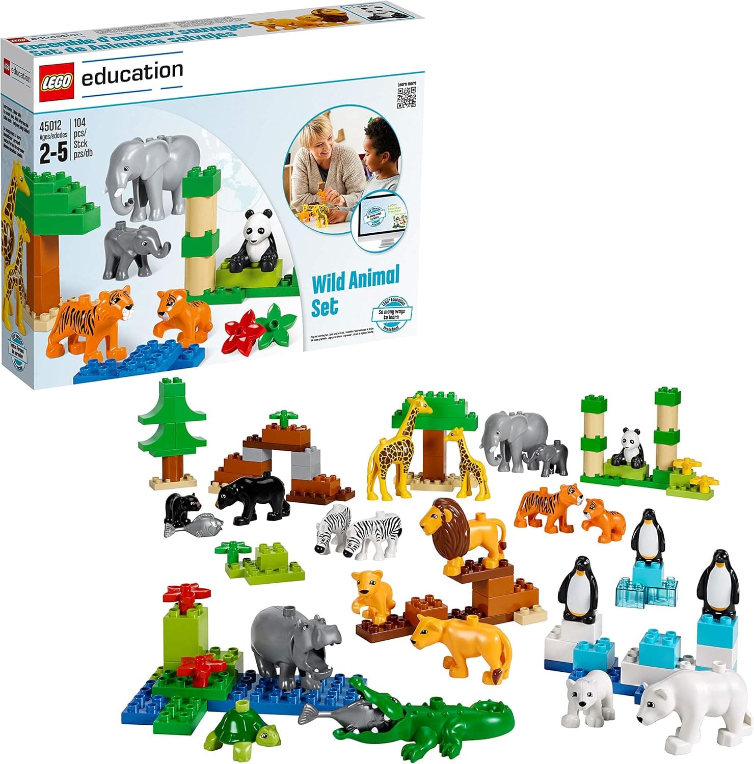 LEGO Education Wild Animals DUPLO Set 45012, STEAM Learning, Early Math and Understanding Relationships Toy for Girls and Boys Ages 2 and up (104 Pieces)