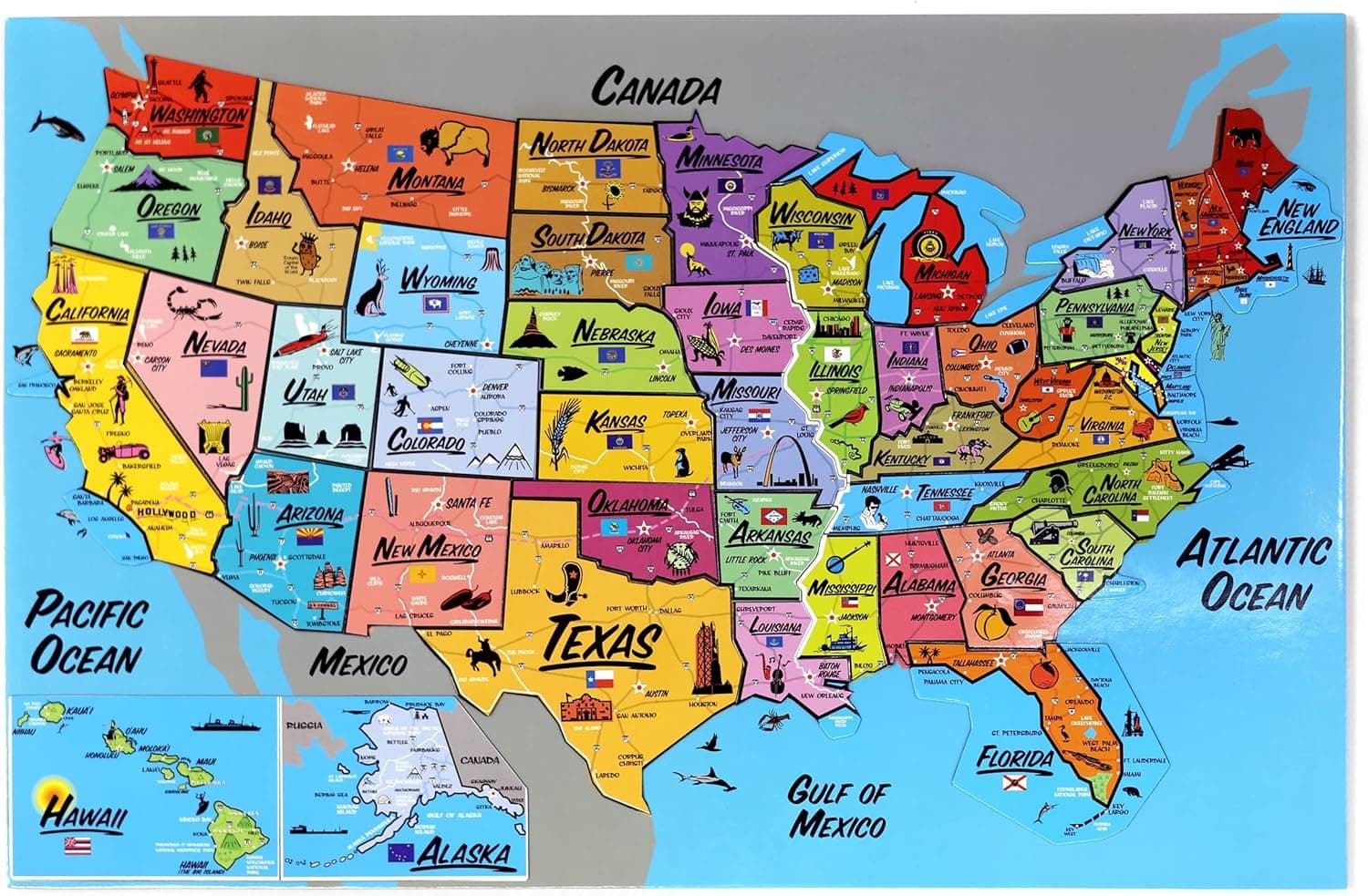 Ata-Boy Magnetic USA Map Play-n-Learn United States Puzzle Board