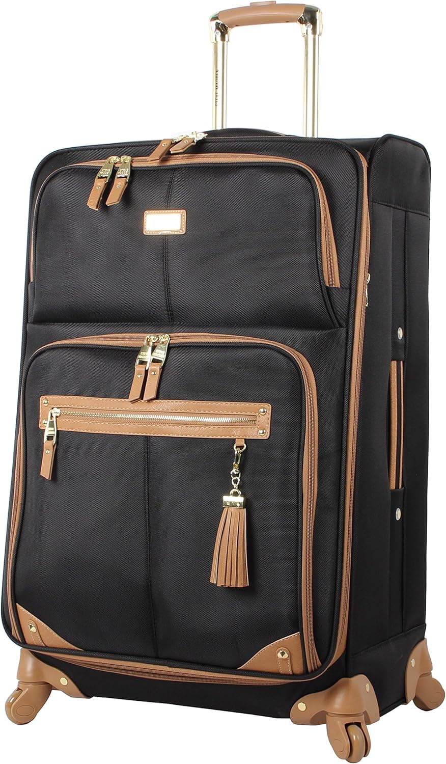 Steve Madden Designer Luggage - Checked Large 28 Inch Softside Suitcase - Expandable for Extra Packing Capacity - Lightweight Bag with Rolling Spinner Wheels (Harlo Black)