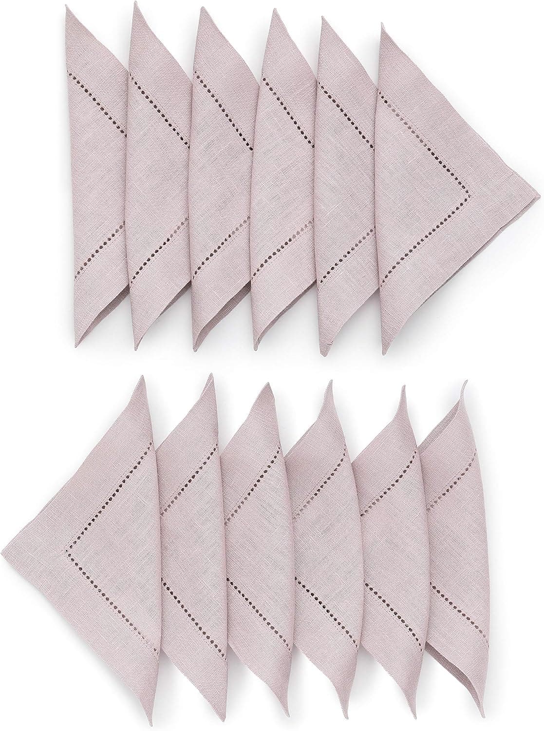 Solino Home Linen Cocktail Napkins Lilac – 100% Pure Linen Fabric 6 x 6 Inch Napkins for Coaster, Parties, Beverage, Dining – Set of 12, Handcrafted from European Flax – Classic Hemstitch