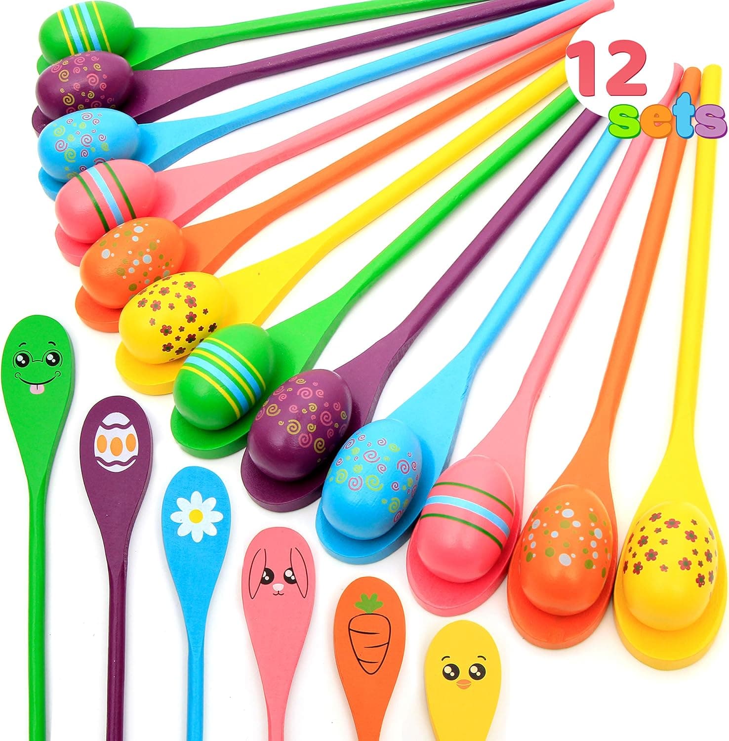 JOYIN 12 Players Carnival Easter Egg and Spoon Relay Game for Kids and Family Activity Lawn Games, Easter Egg Hunt Outdoor Yard Game, Birthday Party Games, Field Day, Reunion