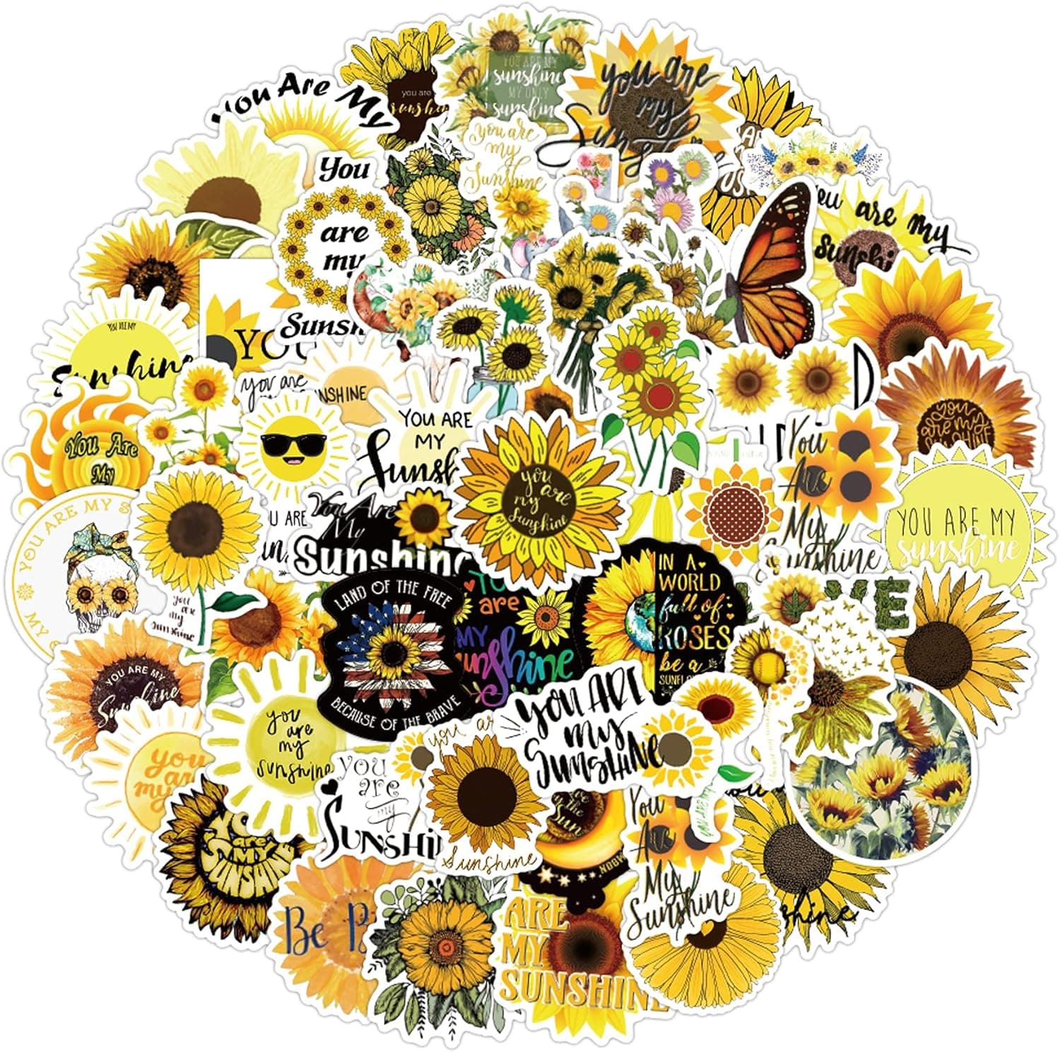 Oringaga 100 Pcs Sunflower Stickers-Sunflower Themed Party Supplies,Waterproof Vinyl for Teens,Girls,Perfect for Laptop,Phone,Skateboard,Travel