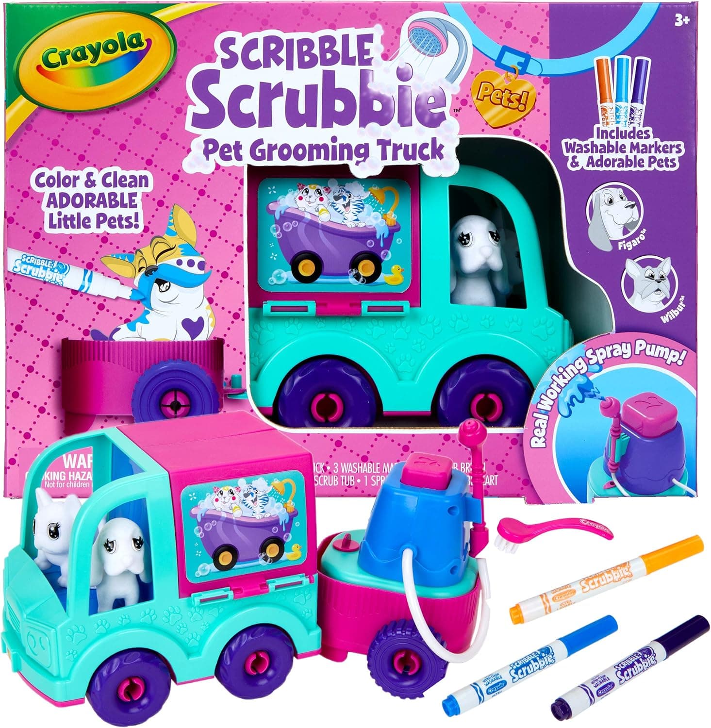 Crayola Scribble Scrubbie Pets Grooming Truck, Toys, Gift for Girls & Boys, Age 3, 4, 5, 6