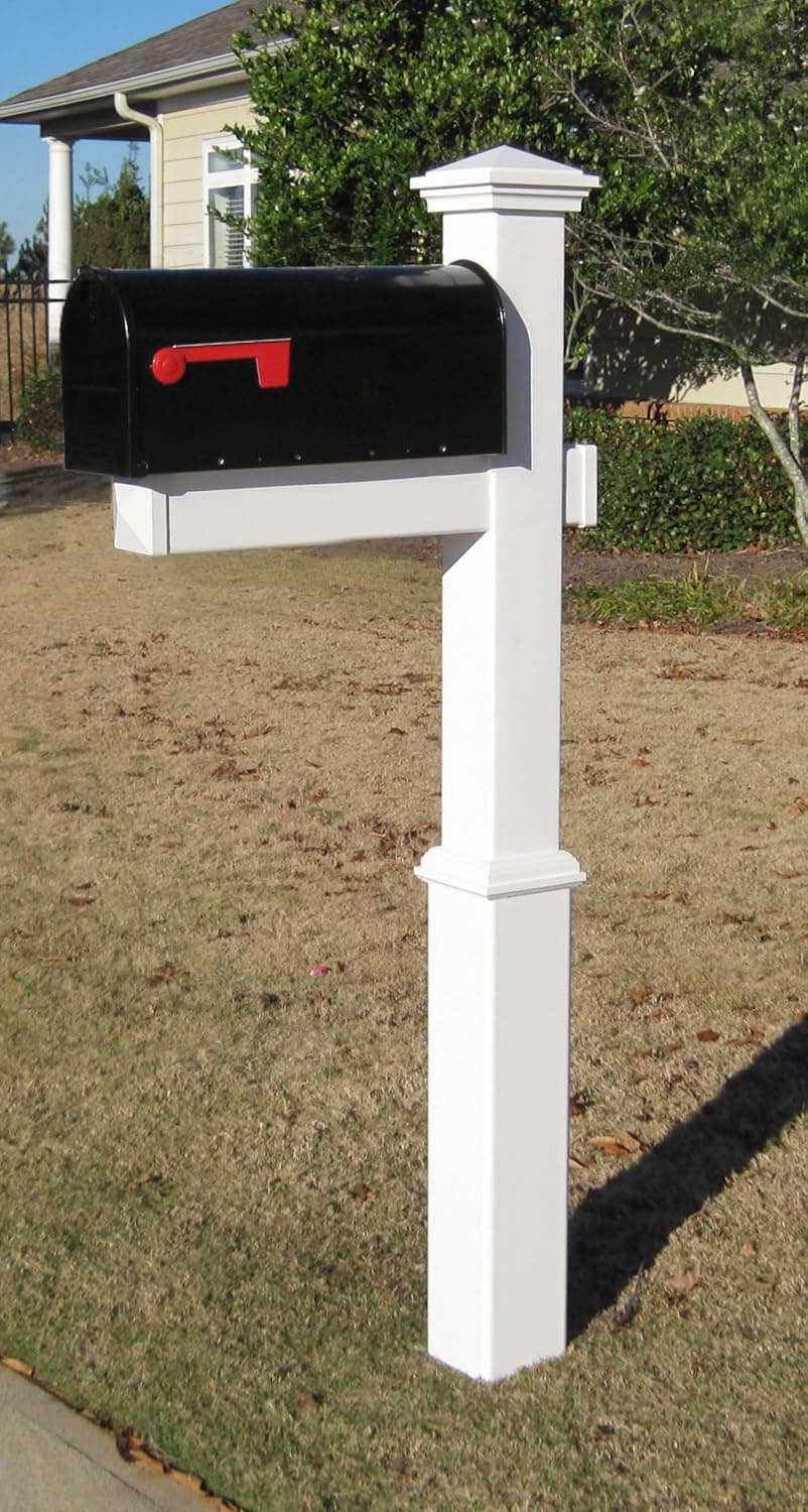 4Ever Products The Homestead Mailbox with Post Included, Black Metal Mailbox with White Vinyl Post Combo, Complete System