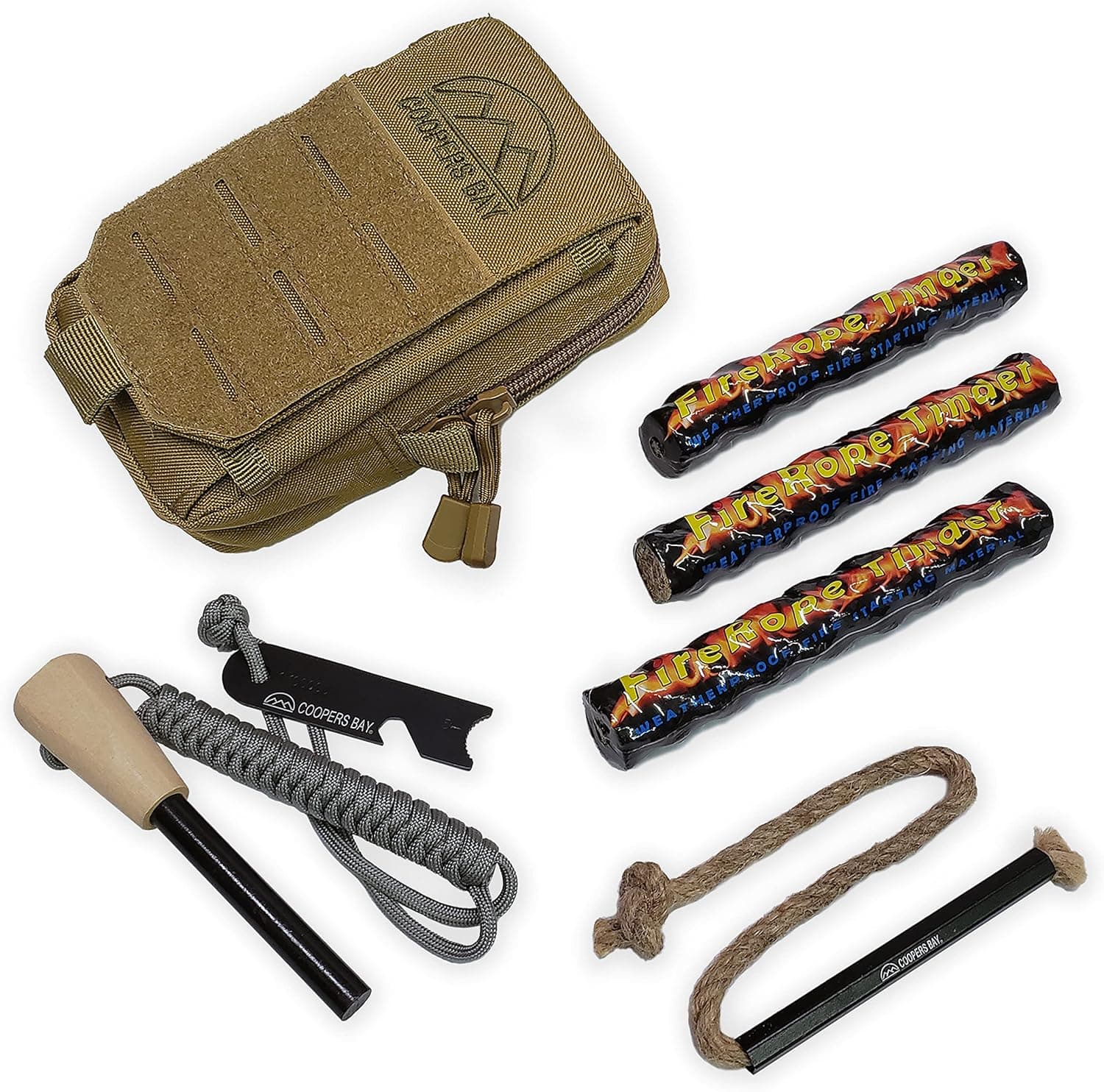 Coopers Bay Ferro Rod Fire Starter Package | Premium Fire Starting Kit | Includes Large 1/2" Ferro Rod, Fire Starter Tinder and Custom Carry Pouch | Complete Fire Starter Survival Tool Package…