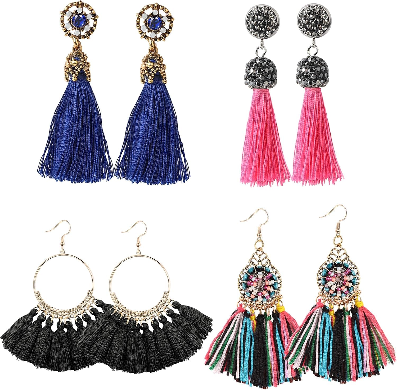 LOYALLOOK 4-12Pairs Statement Tassel Earrings Women Thread Dangle Drop Earring Frige Earrings