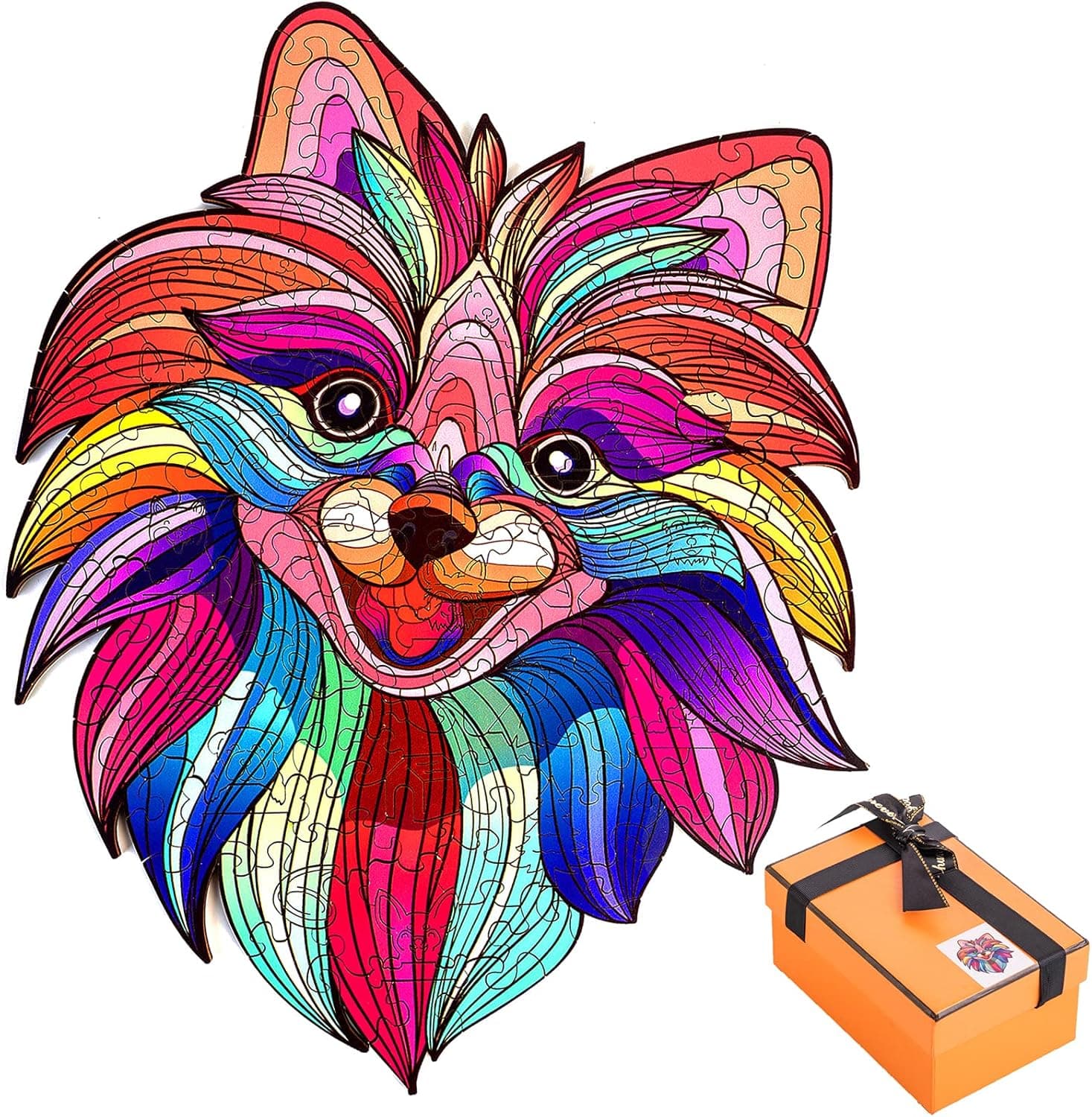 Wooden Puzzles for Adults,Unique Shaped Jigsaw Puzzles Inspired by Pomeranian,Magic Animal Wooden Jigsaw Puzzles,Best Gift for Adults and Teens,Ideal Family Game,8.3 x 6.7in-110Pcs-S