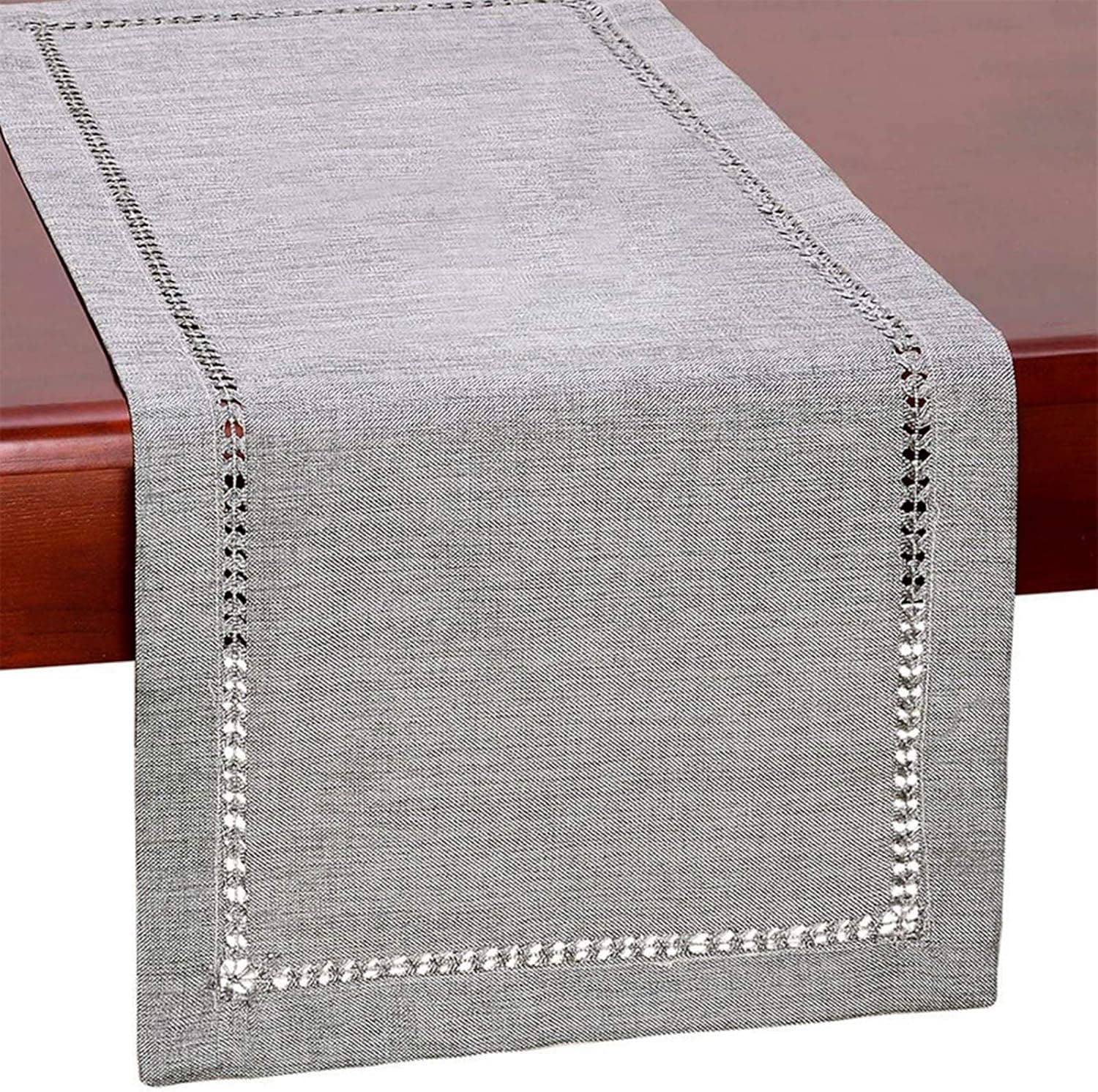 ELVEDO Grey Table Runner Dresser Runners Washable Cotton Linen Table Runners for Coffee Table Dining Room Table Bedroom Party Holiday