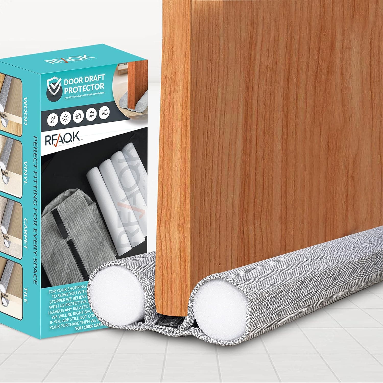 Under Door Draft Stopper for Bottom of Doors Weather Stripping Door Seal 38 inches for Interior/Exterior Doors –Under Door Light Stopper, Door Sound Proof and Noise Proof (DR-Grey)