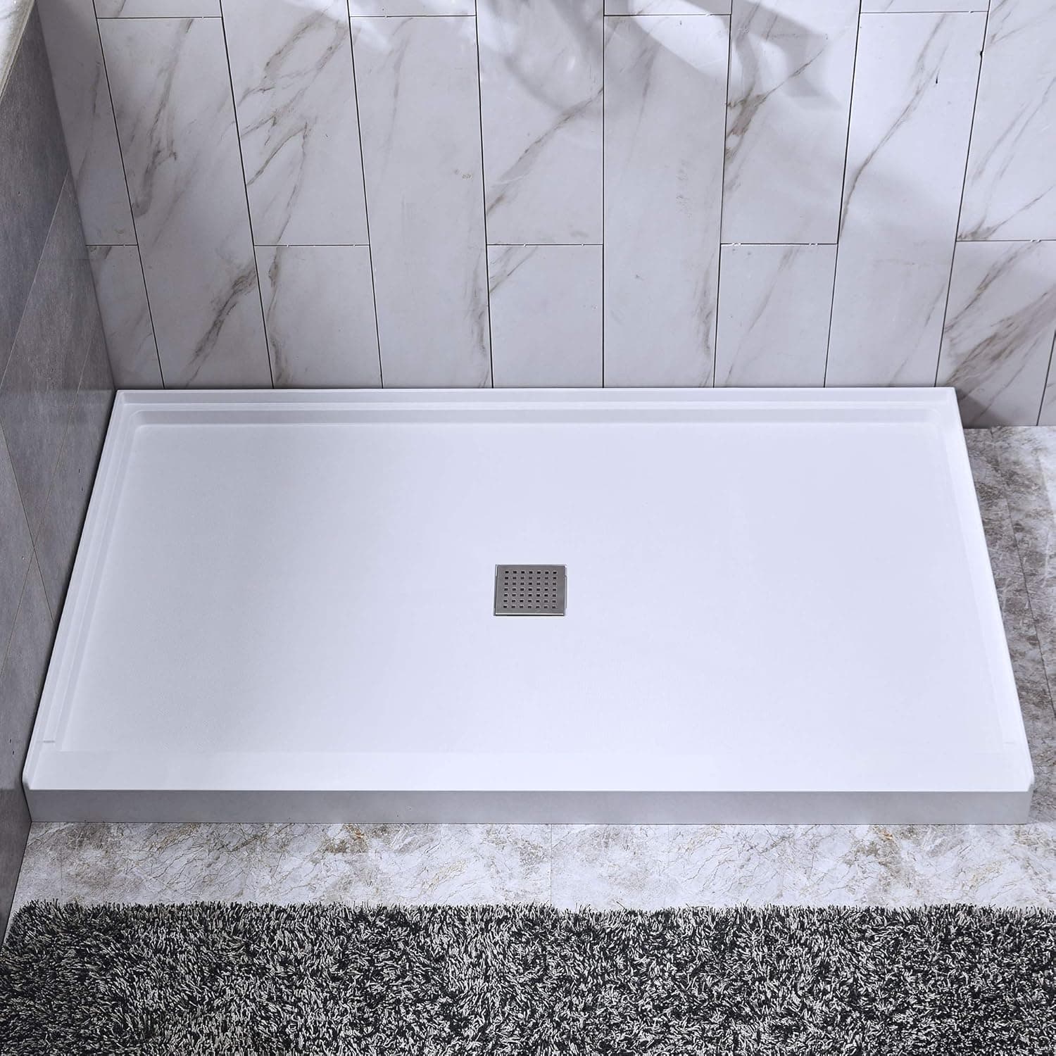 WOODBRIDGE SBR6036-1000C-BN Shower Base, 60"x 36", White with Brushed Nickel Cover
