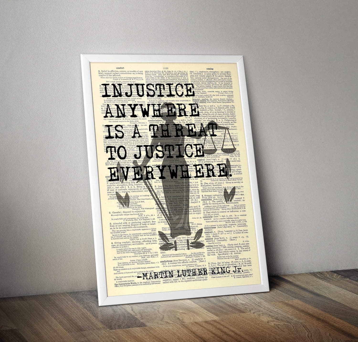 Justice Lady - Martin Luther King Jr. Quote - Injustice Anywhere. - 8x11 Vintage Dictionary Art Print
