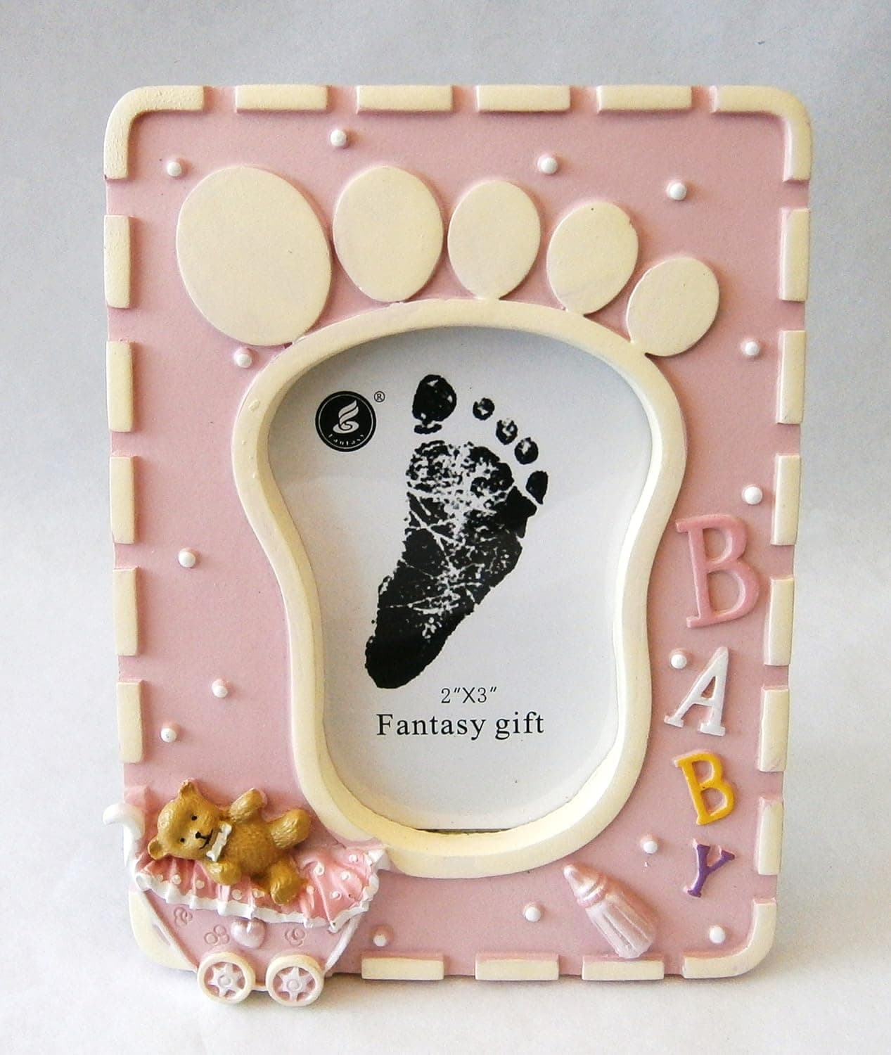 Baby Keepsake: Set of 12 "Girl" Adorable Baby Foot Print Standing Picture Frame 2" x 3" Party Favors CF004-P