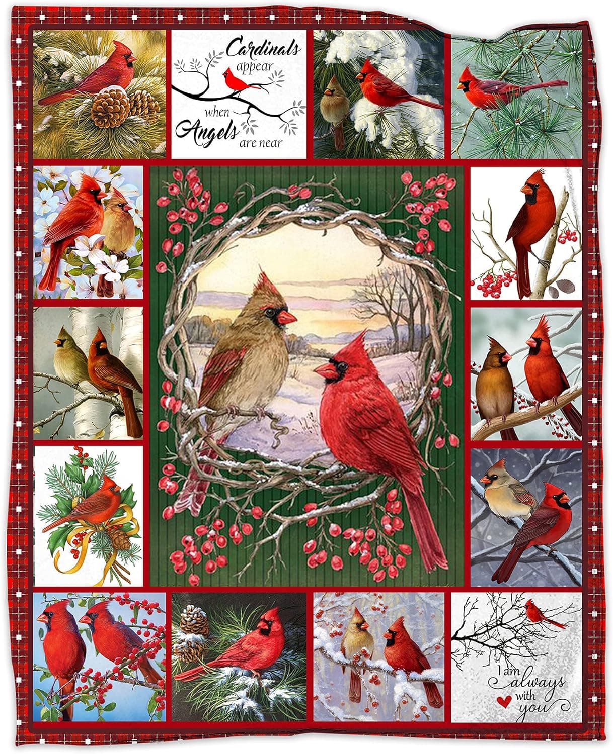 NVDOXSA Red Cardinal Bird Blanket, Valentine's Day Blanket Gift 60"x50" Christmas Blanket Gift for Love, Valentine's Day Flannel Blankets Gift