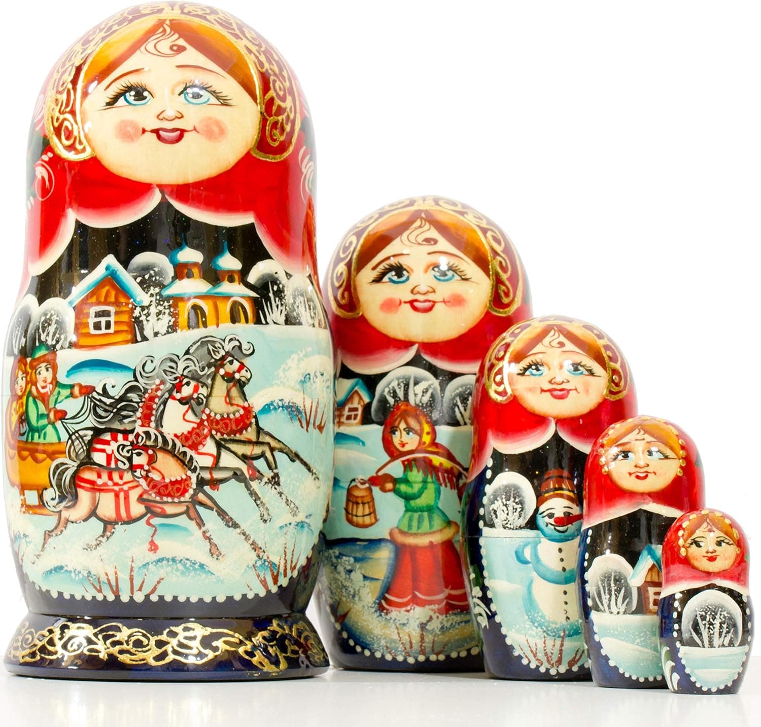 Russian Nesting Doll - Village Scenes - Hand Painted in Russia - Traditional Matryoshka Babushka (Scene I, 6.75``(5 Dolls in 1))