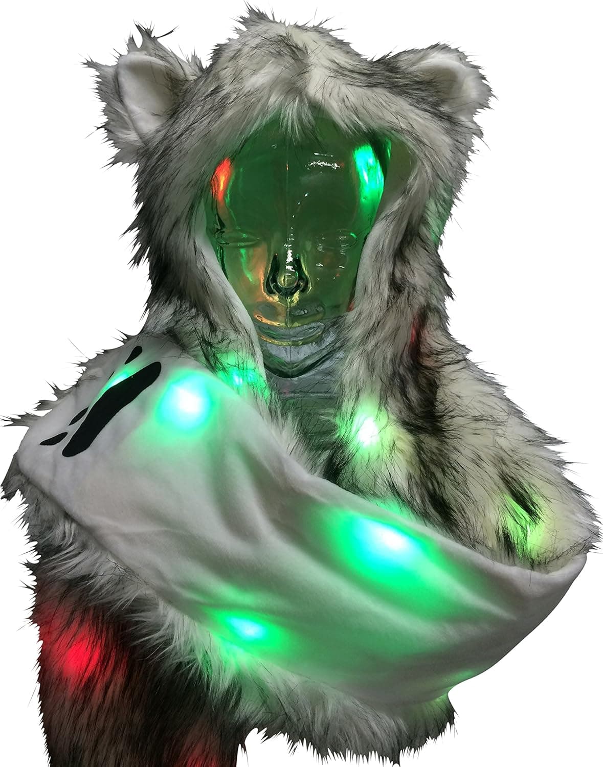 Light Up LED Color Changing Rave Spirit Animal Fluffy Fur Hat Hood