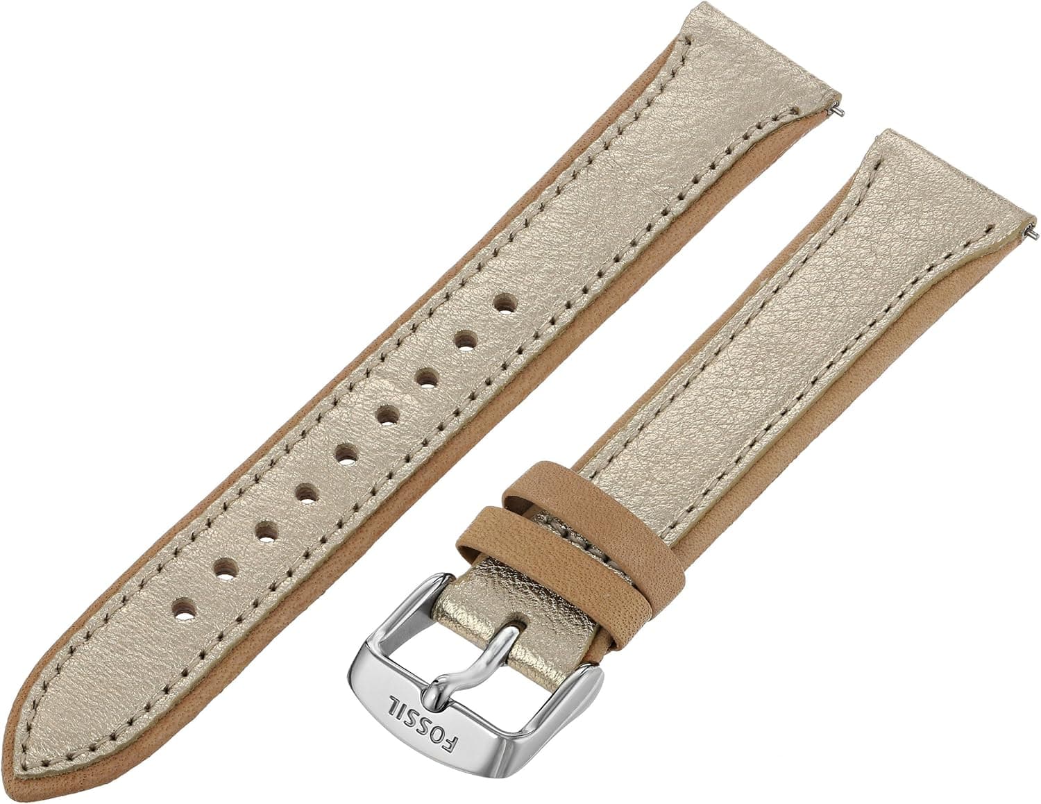 Fossil Women's S181244 Leather 18mm Watch Strap - Gold Metallic