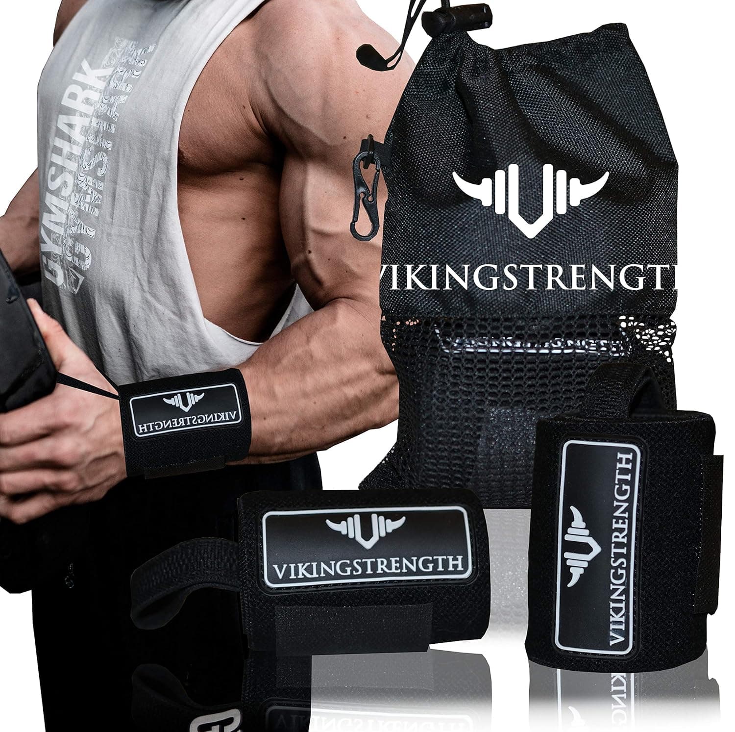 Vikingstrength Wrist Brace Support for Weight lifting, Crossfit, Bodybuilding and Fitness. Premium Quality Wrist Wraps for Pain relief and Recovery. Wrist Strap used by all Athletes, for Men and Woman + V-Strength Workout App