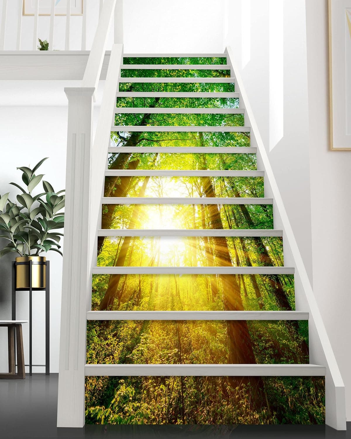 Stair Decals - FLFK Stair Stickers Decals Peel and Stick,Forest Sunshine Stair Risers Decals Self-Adhesive for Home Decor, 39.3" W x 7.08" H x 13Pcs