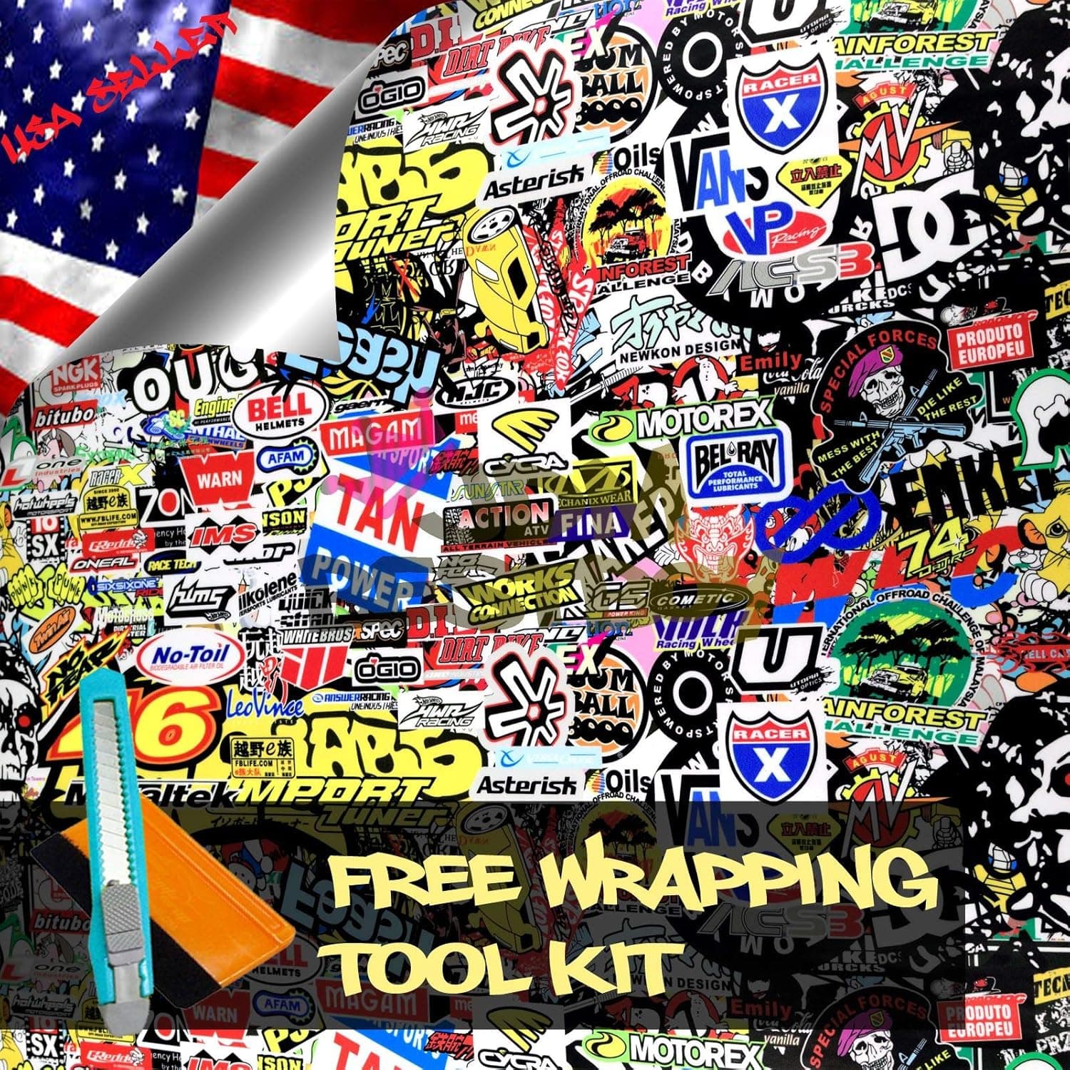 Free Tool Kit Lion JDM Bomber Racing Graffiti Brand Car Auto Laptop Vinyl Wrap Sticker Decal Film Sheet - 12"X60"