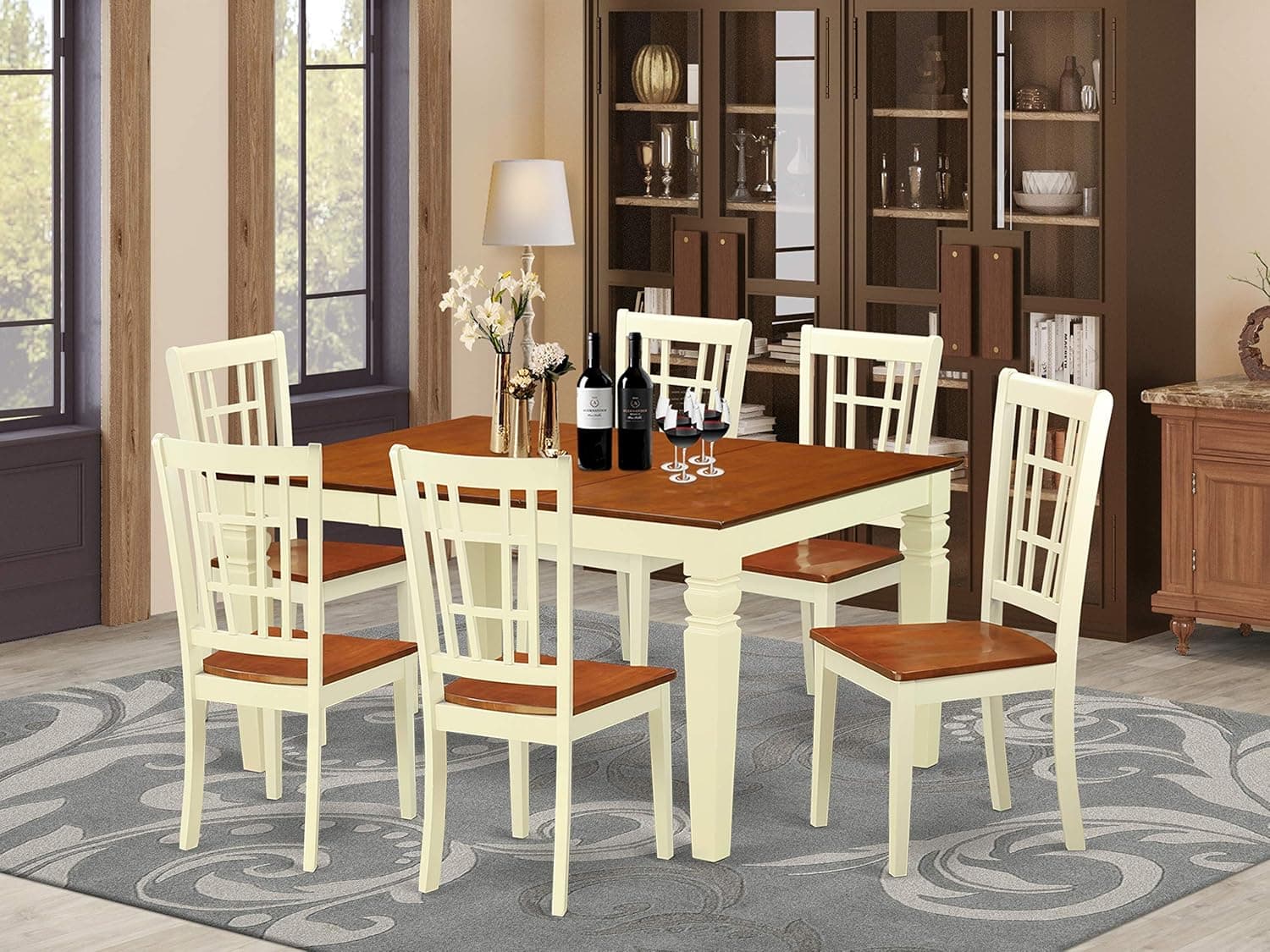 East West Furniture WENI7-BMK-W, 7-Piece