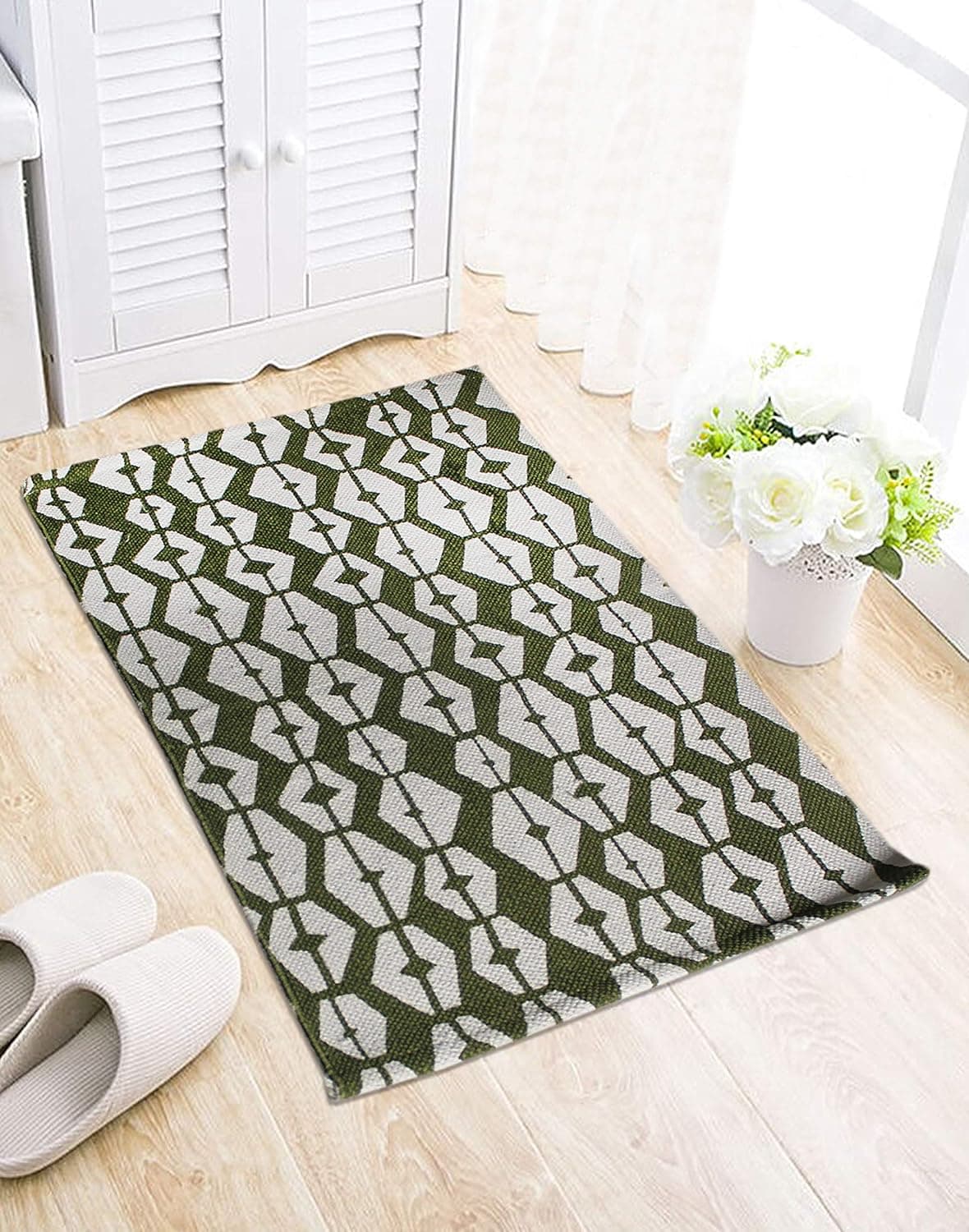 Tanishkam Decor Unique Cotton Printed Multi Purpose Floor Rug/Fancy Area Rugs 32"x20", Grey