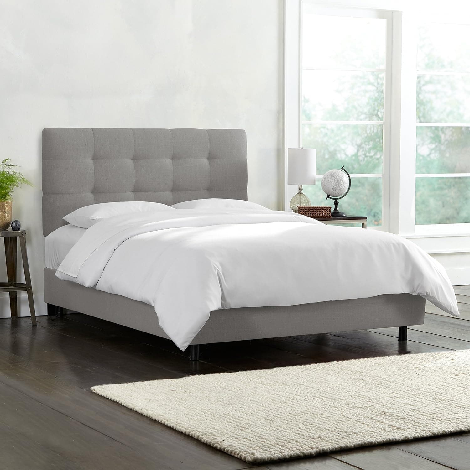 Skyline Furniture Tufted Bed, Full, Linen Grey