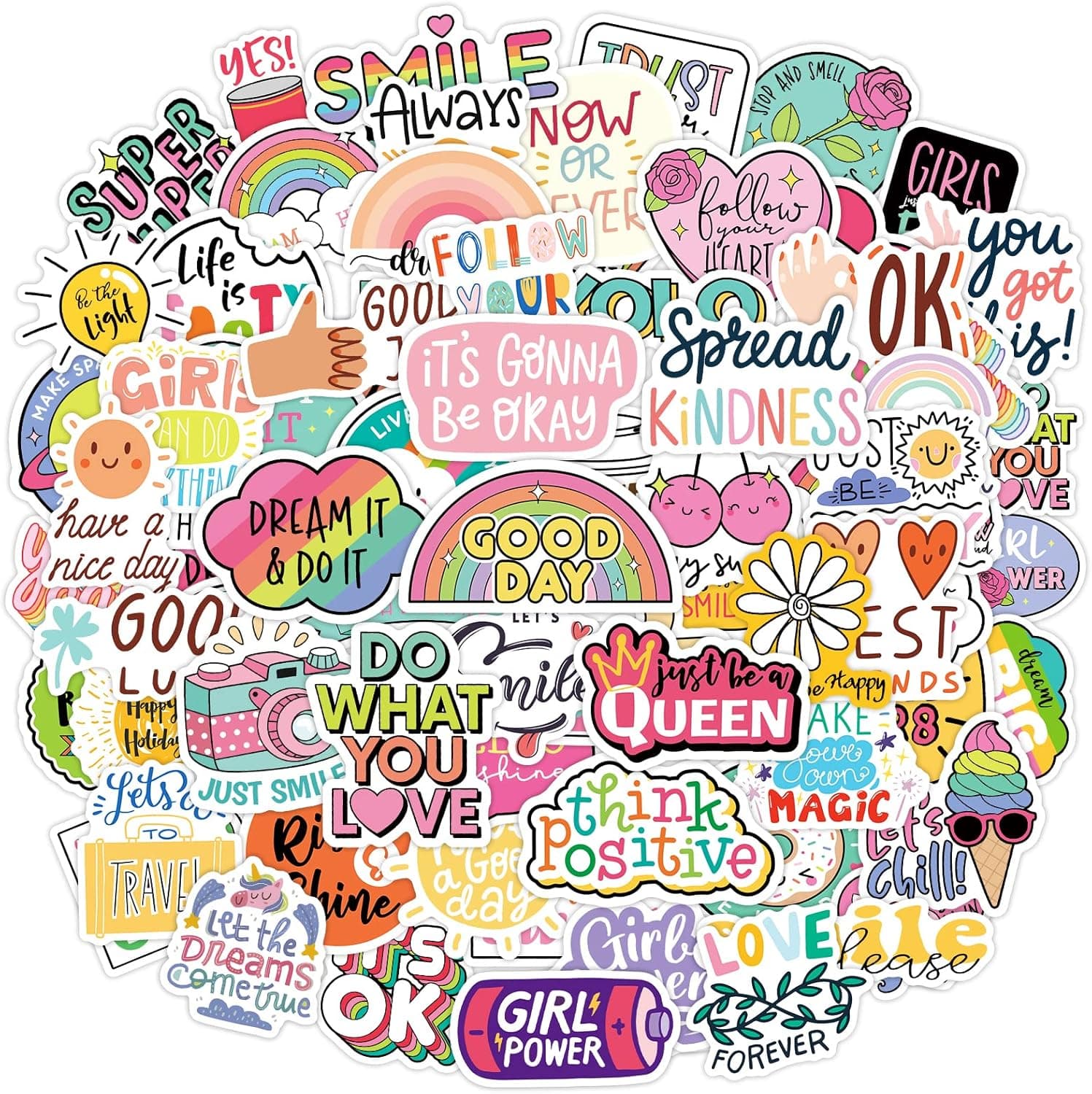 YAMIOW 160pcs Cute Positive Words Stickers for Kids Teens Adults, VSCO Trendy Stickers for Girls, Inspirational Stickers for Water Bottle Laptop Scrapbooking, Waterproof Vinyl Stickers Pack