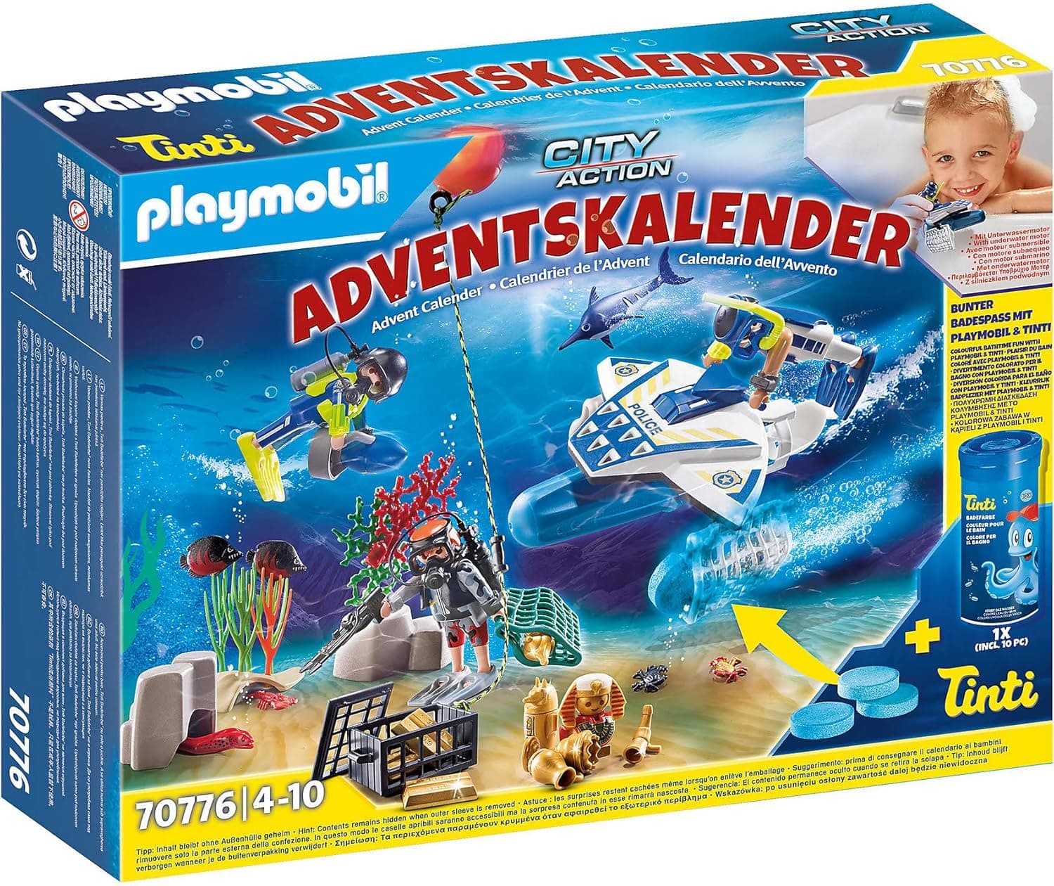 Playmobil Advent Calendar 70776 Bathtime Fun Police Diving Mission, For ages 4+
